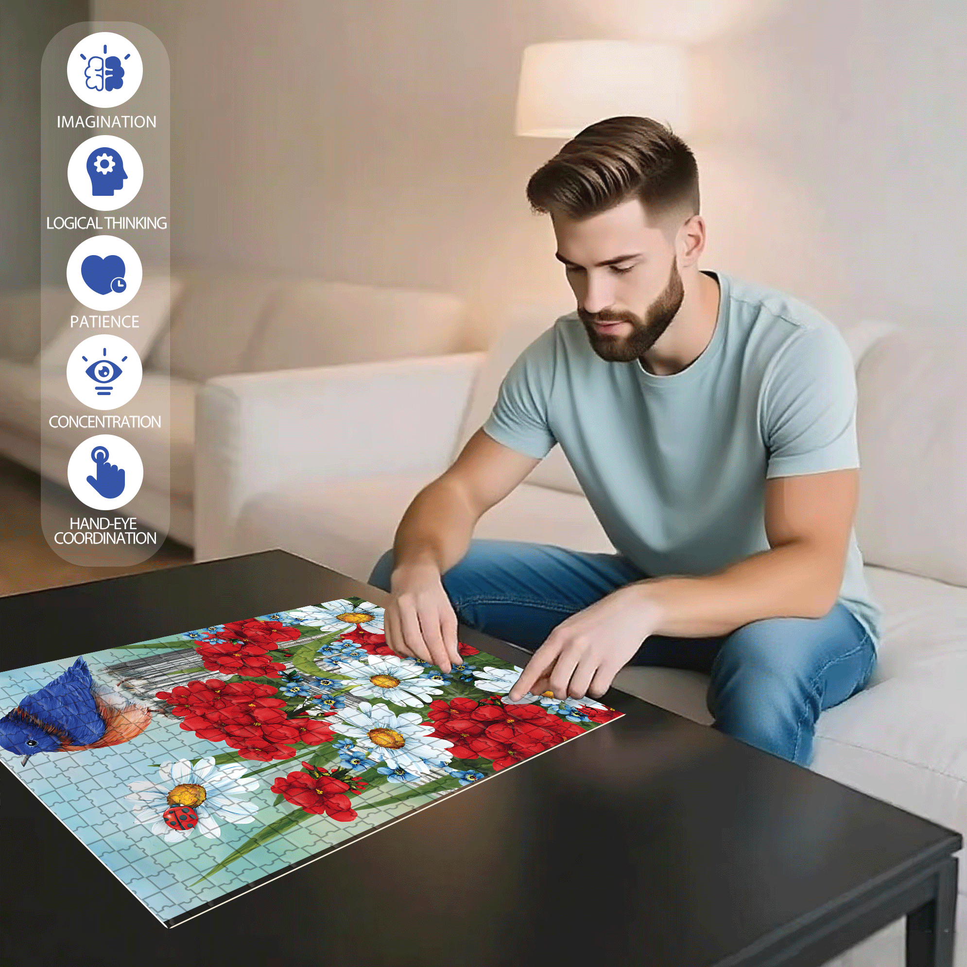Hummingbird Feeder Spring Garden 500pcs/1000pcs Jigsaw Puzzle, Scratch-Resistant, Interactive Family Game & Brain-Boosting DIY Decor, Perfect for Halloween, Christmas & New Year Gifts, Family Puzzle Game