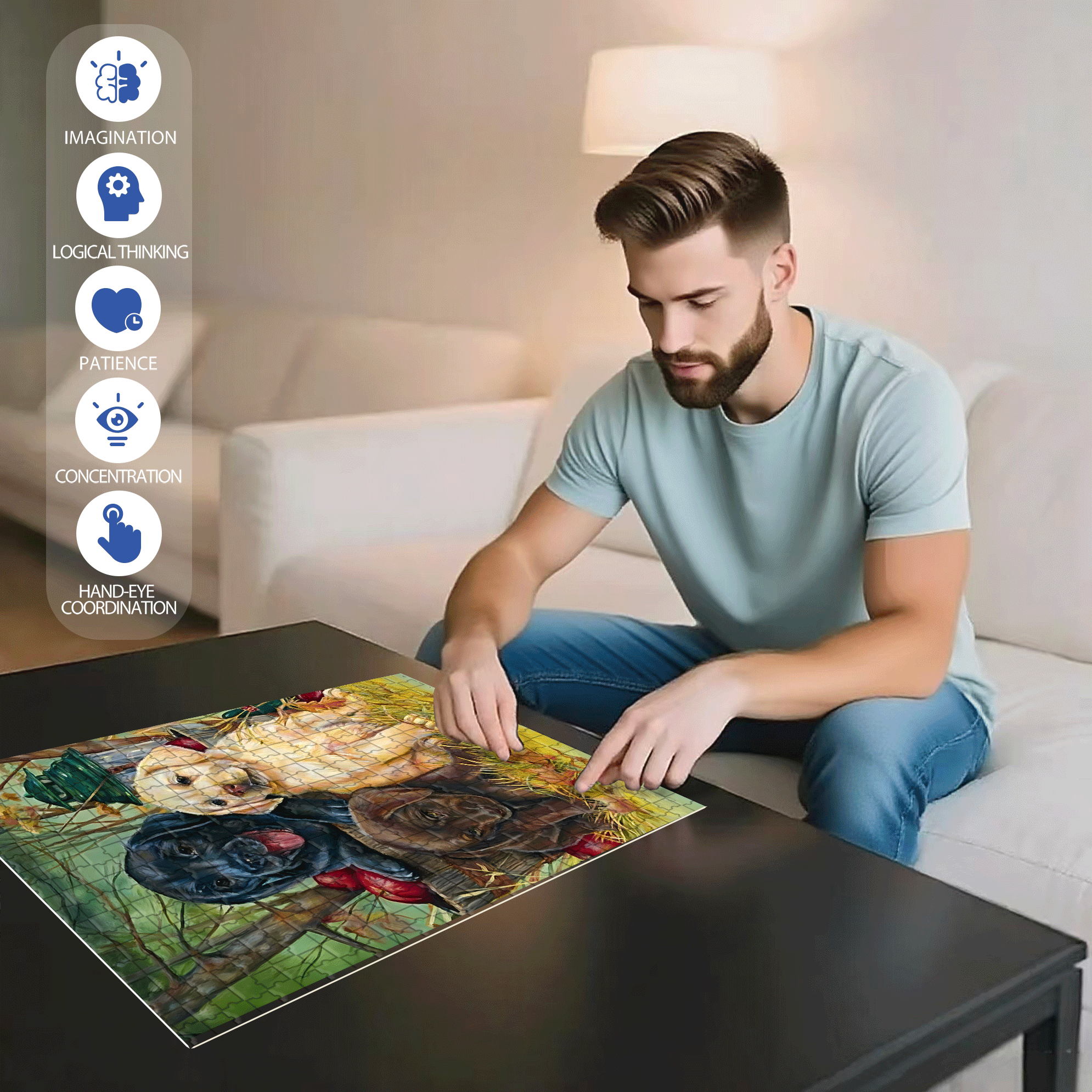 Labrador House 500pcs/1000pcs Jigsaw Puzzle, Scratch-Resistant, Interactive Family Game & Brain-Boosting DIY Decor, Perfect for Halloween, Christmas & New Year Gifts, Family Puzzle Game