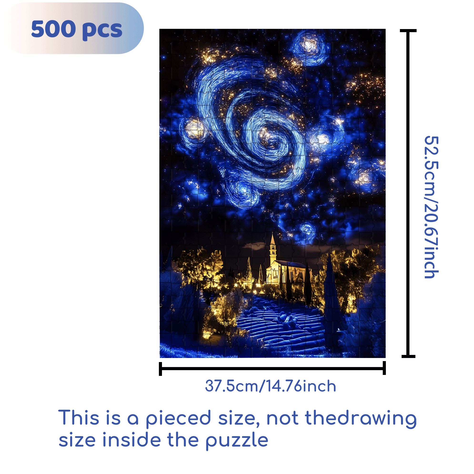 Lavender Fields Under Van Gogh's Starry Night 500pcs/1000pcs Jigsaw Puzzle, Scratch-Resistant, Interactive Family Game & Brain-Boosting DIY Decor, Perfect for Halloween, Christmas & New Year Gifts, Family Puzzle Game
