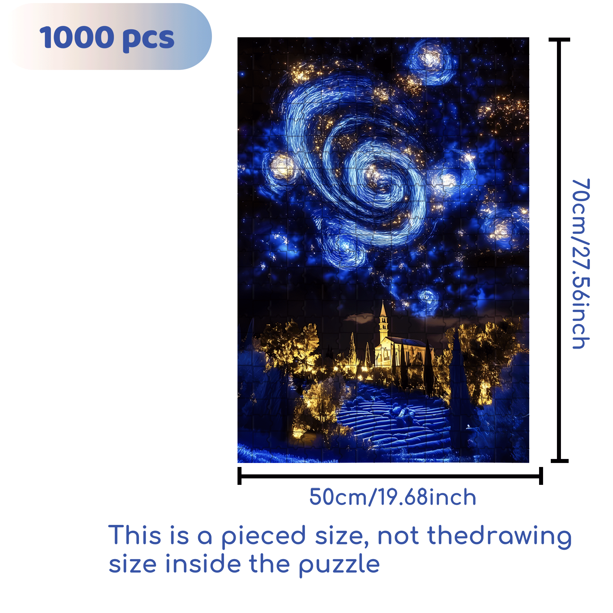 Lavender Fields Under Van Gogh's Starry Night 500pcs/1000pcs Jigsaw Puzzle, Scratch-Resistant, Interactive Family Game & Brain-Boosting DIY Decor, Perfect for Halloween, Christmas & New Year Gifts, Family Puzzle Game