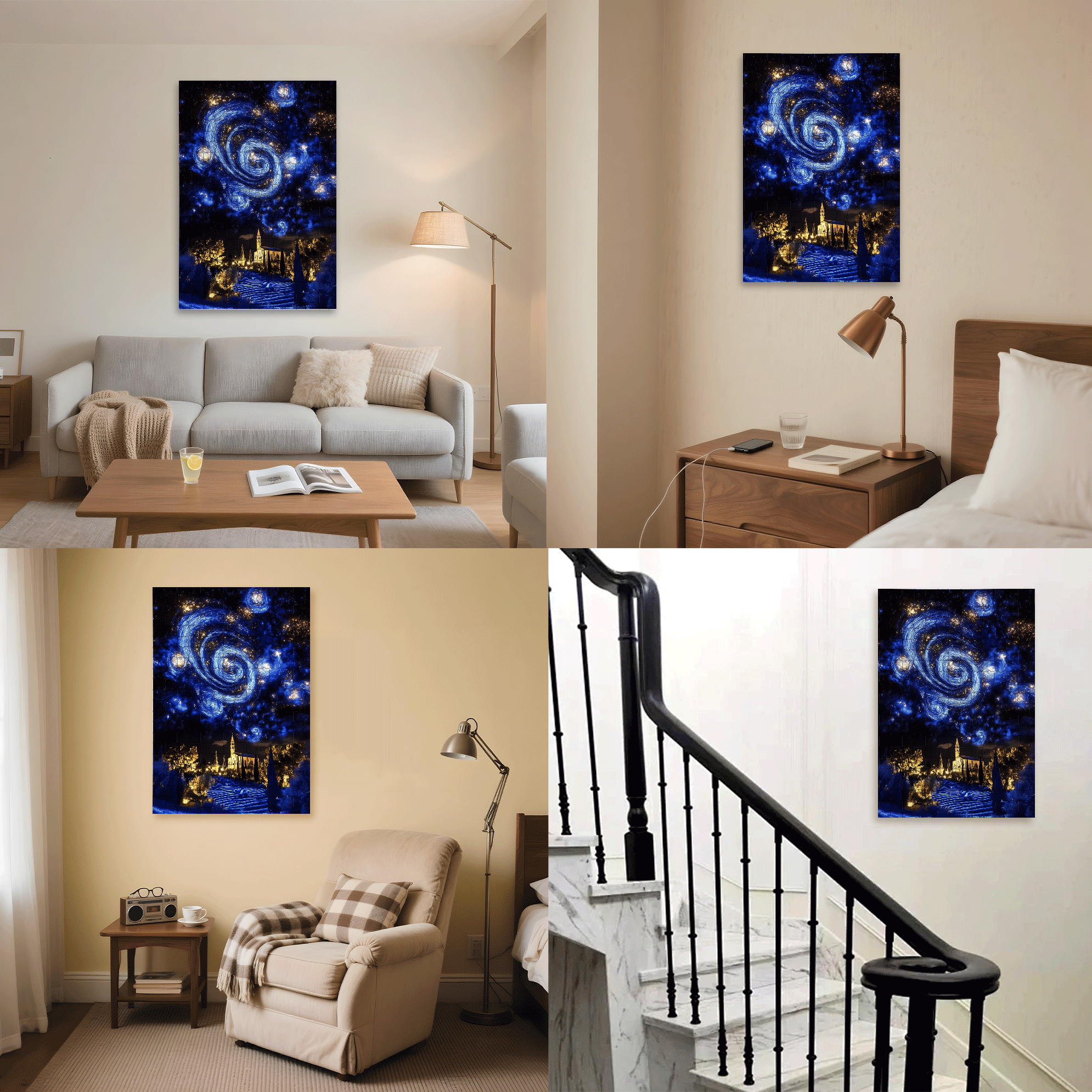 Lavender Fields Under Van Gogh's Starry Night 500pcs/1000pcs Jigsaw Puzzle, Scratch-Resistant, Interactive Family Game & Brain-Boosting DIY Decor, Perfect for Halloween, Christmas & New Year Gifts, Family Puzzle Game