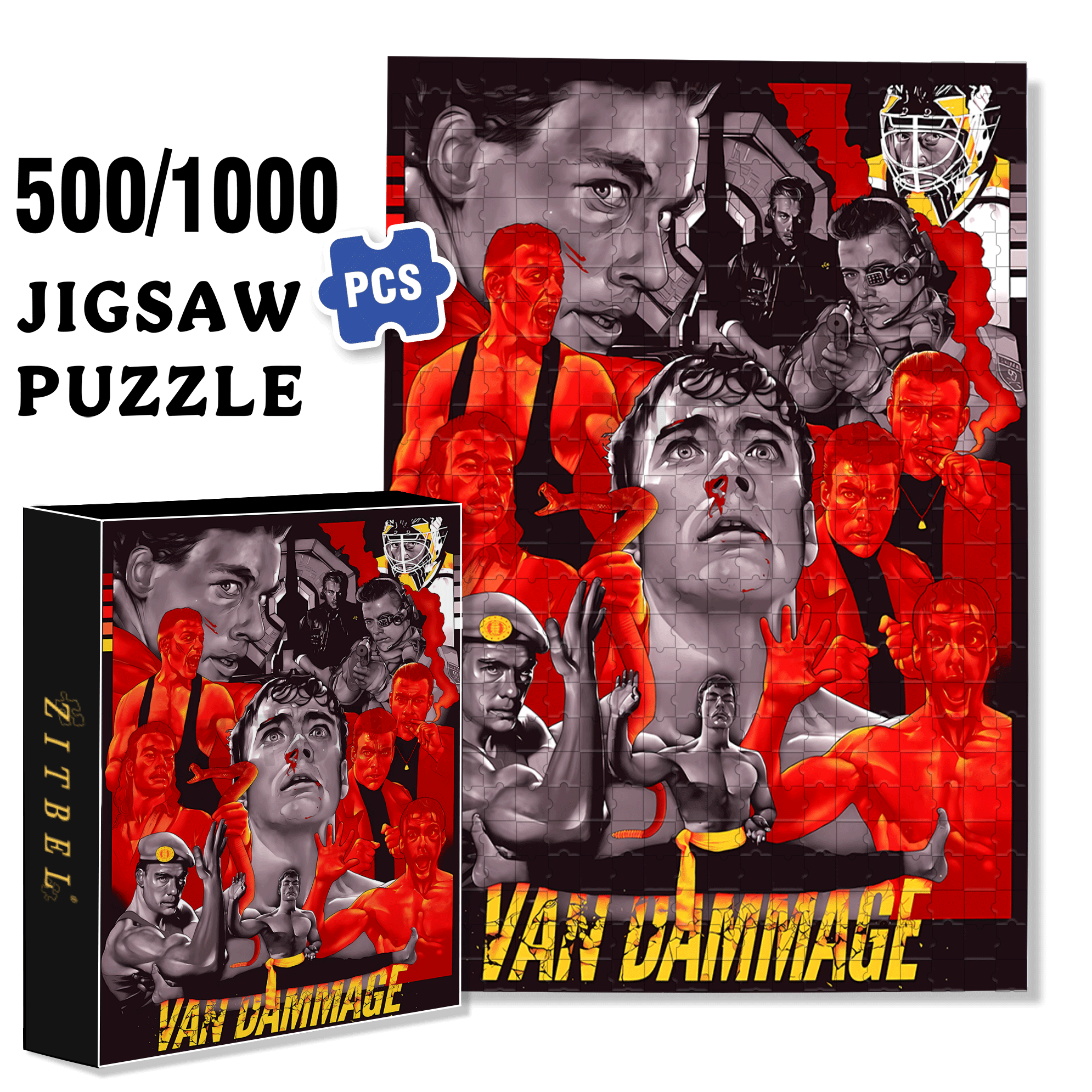 Van Dammage 500pcs/1000pcs Jigsaw Puzzle, Scratch-Resistant, Interactive Family Game & Brain-Boosting DIY Decor, Perfect for Halloween, Christmas & New Year Gifts, Family Puzzle Game