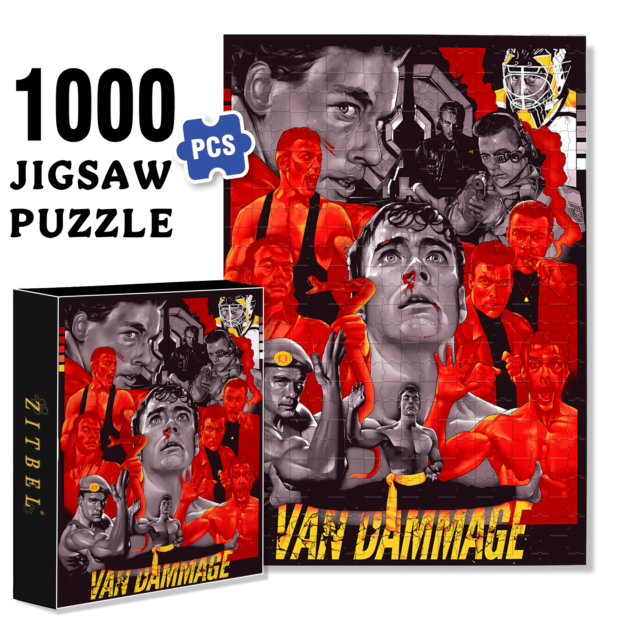 Van Dammage 500pcs/1000pcs Jigsaw Puzzle, Scratch-Resistant, Interactive Family Game & Brain-Boosting DIY Decor, Perfect for Halloween, Christmas & New Year Gifts, Family Puzzle Game