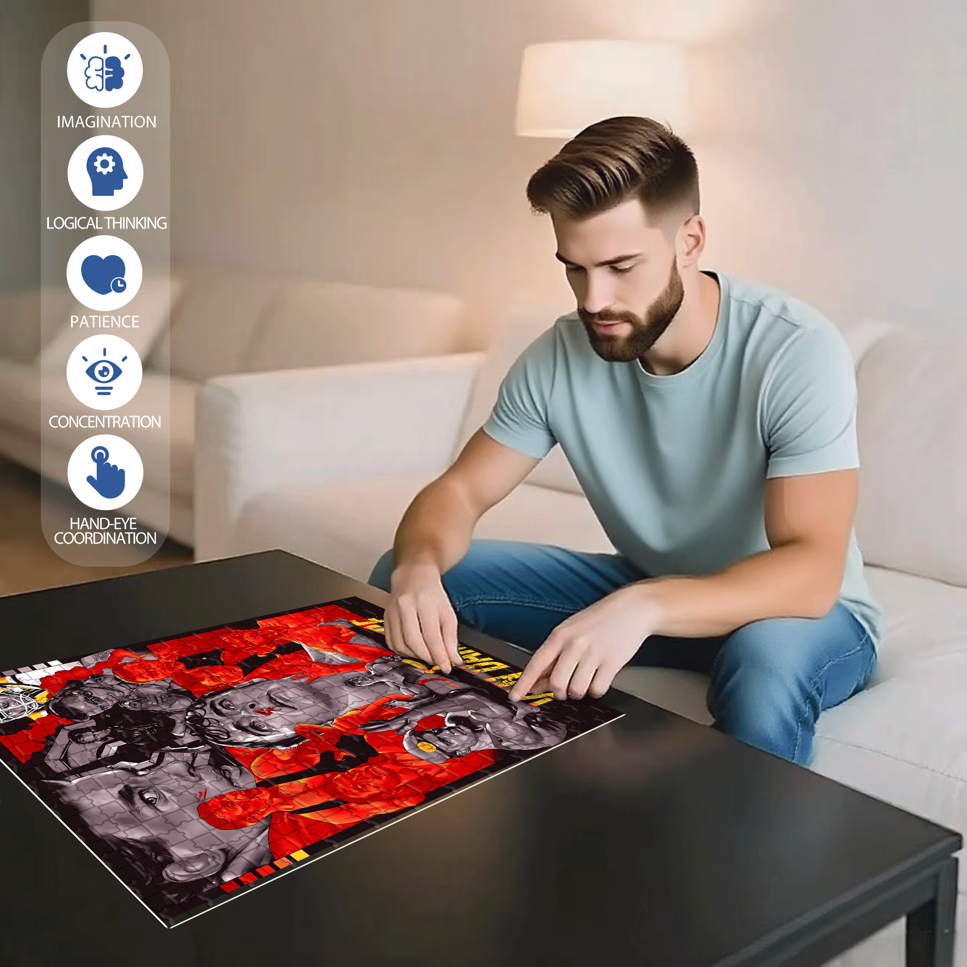 Van Dammage 500pcs/1000pcs Jigsaw Puzzle, Scratch-Resistant, Interactive Family Game & Brain-Boosting DIY Decor, Perfect for Halloween, Christmas & New Year Gifts, Family Puzzle Game