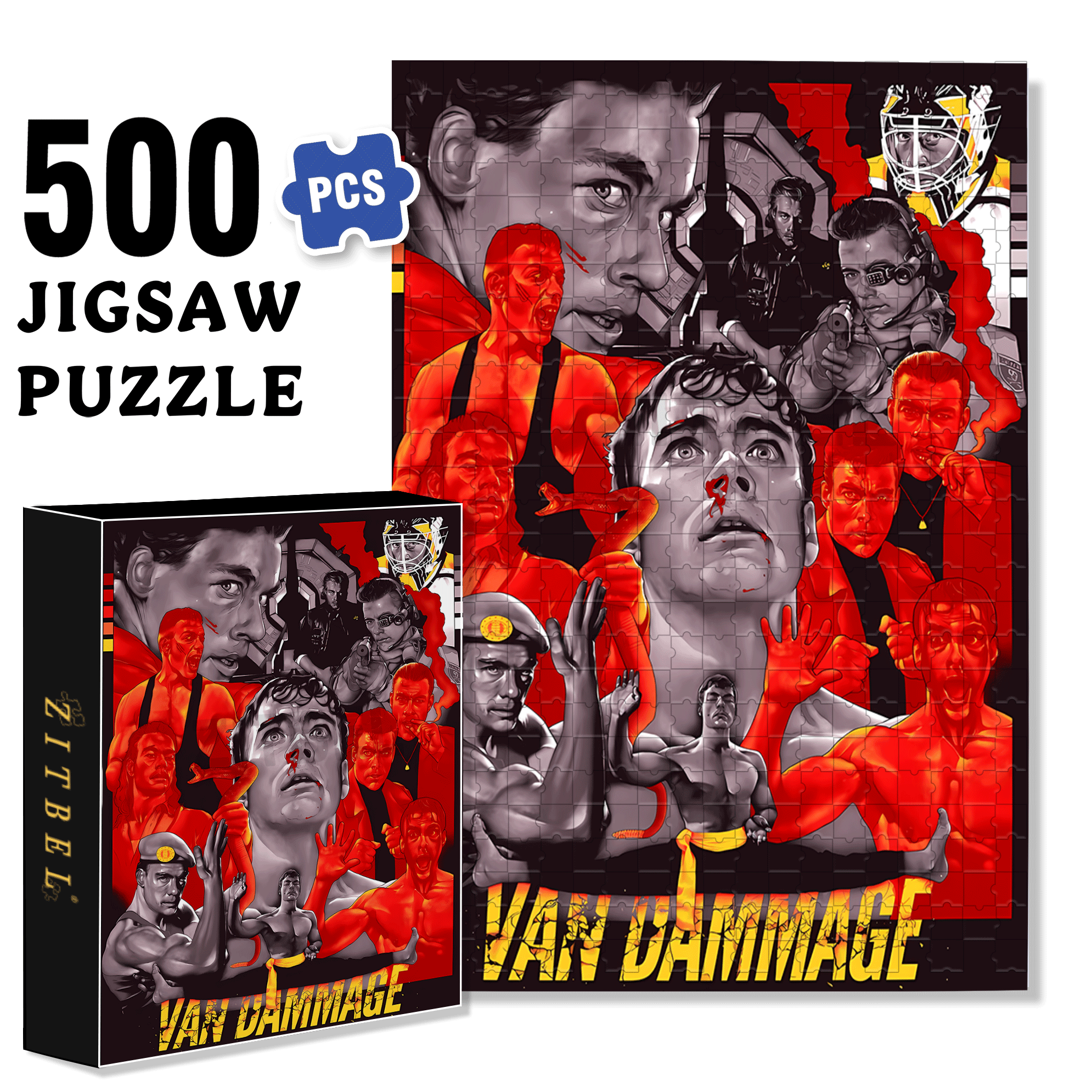 Van Dammage 500pcs/1000pcs Jigsaw Puzzle, Scratch-Resistant, Interactive Family Game & Brain-Boosting DIY Decor, Perfect for Halloween, Christmas & New Year Gifts, Family Puzzle Game