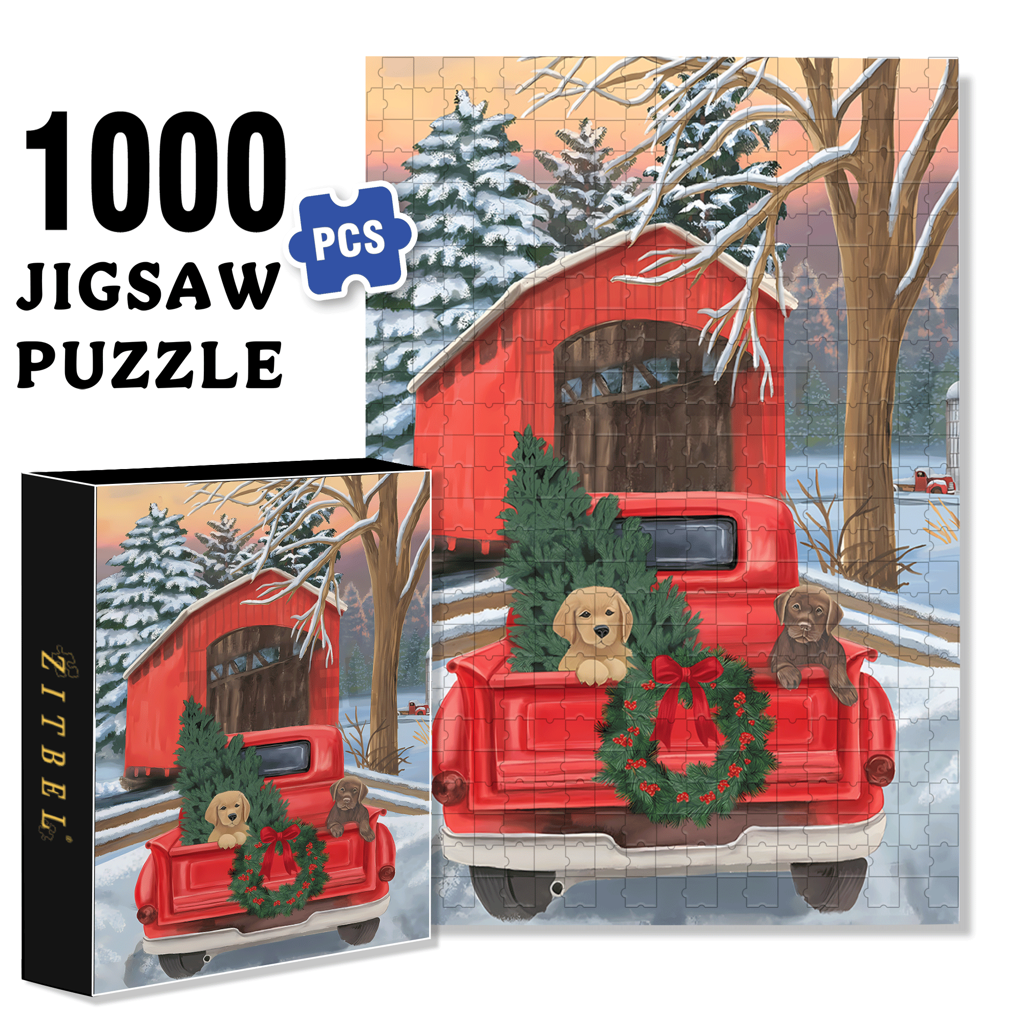 Winter Puppy Pickup Garden 500pcs/1000pcs Jigsaw Puzzle, Scratch-Resistant, Interactive Family Game & Brain-Boosting DIY Decor, Perfect for Halloween, Christmas & New Year Gifts, Family Puzzle Game