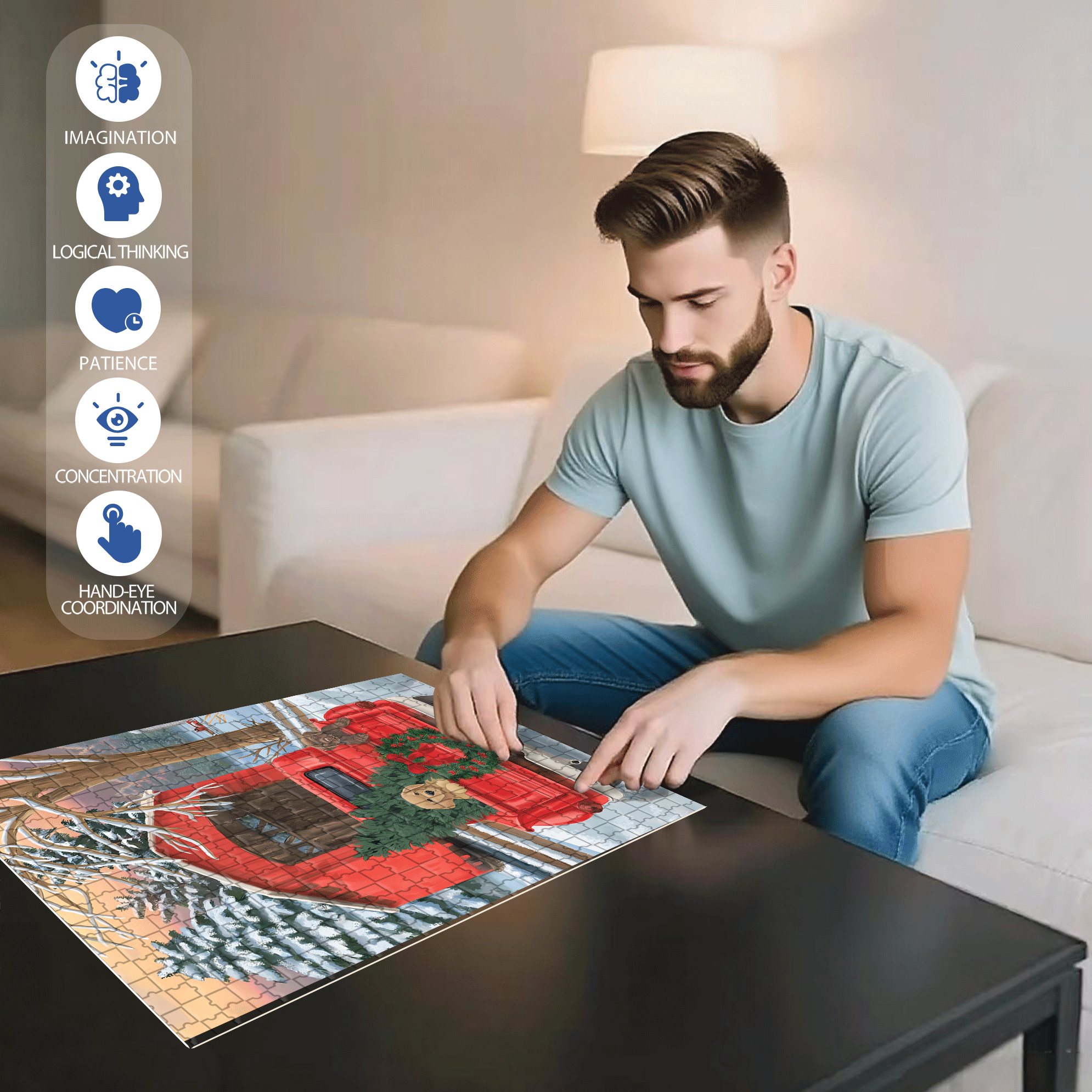 Winter Puppy Pickup Garden 500pcs/1000pcs Jigsaw Puzzle, Scratch-Resistant, Interactive Family Game & Brain-Boosting DIY Decor, Perfect for Halloween, Christmas & New Year Gifts, Family Puzzle Game