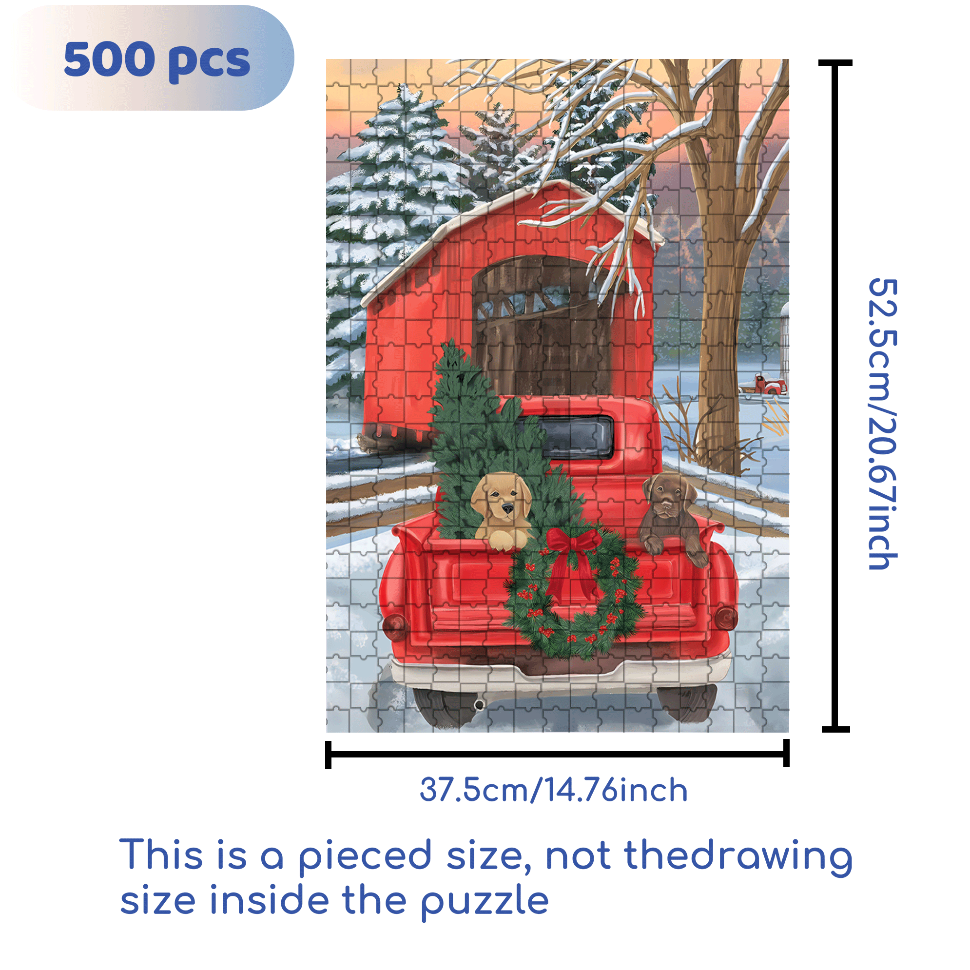 Winter Puppy Pickup Garden 500pcs/1000pcs Jigsaw Puzzle, Scratch-Resistant, Interactive Family Game & Brain-Boosting DIY Decor, Perfect for Halloween, Christmas & New Year Gifts, Family Puzzle Game