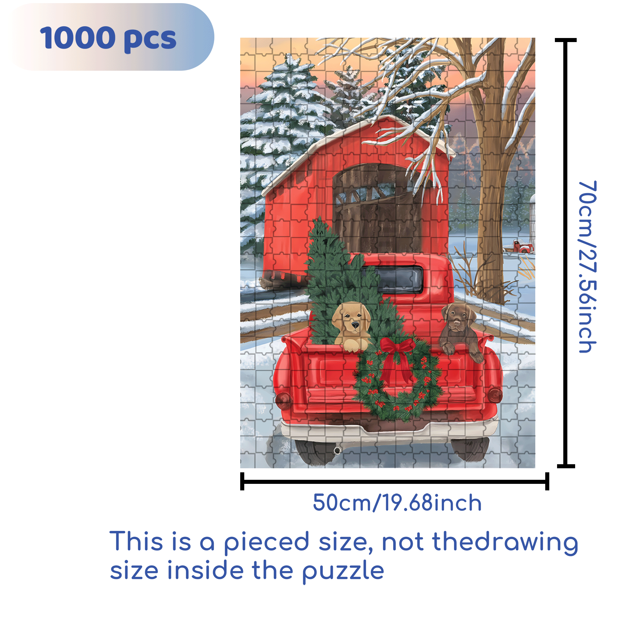 Winter Puppy Pickup Garden 500pcs/1000pcs Jigsaw Puzzle, Scratch-Resistant, Interactive Family Game & Brain-Boosting DIY Decor, Perfect for Halloween, Christmas & New Year Gifts, Family Puzzle Game