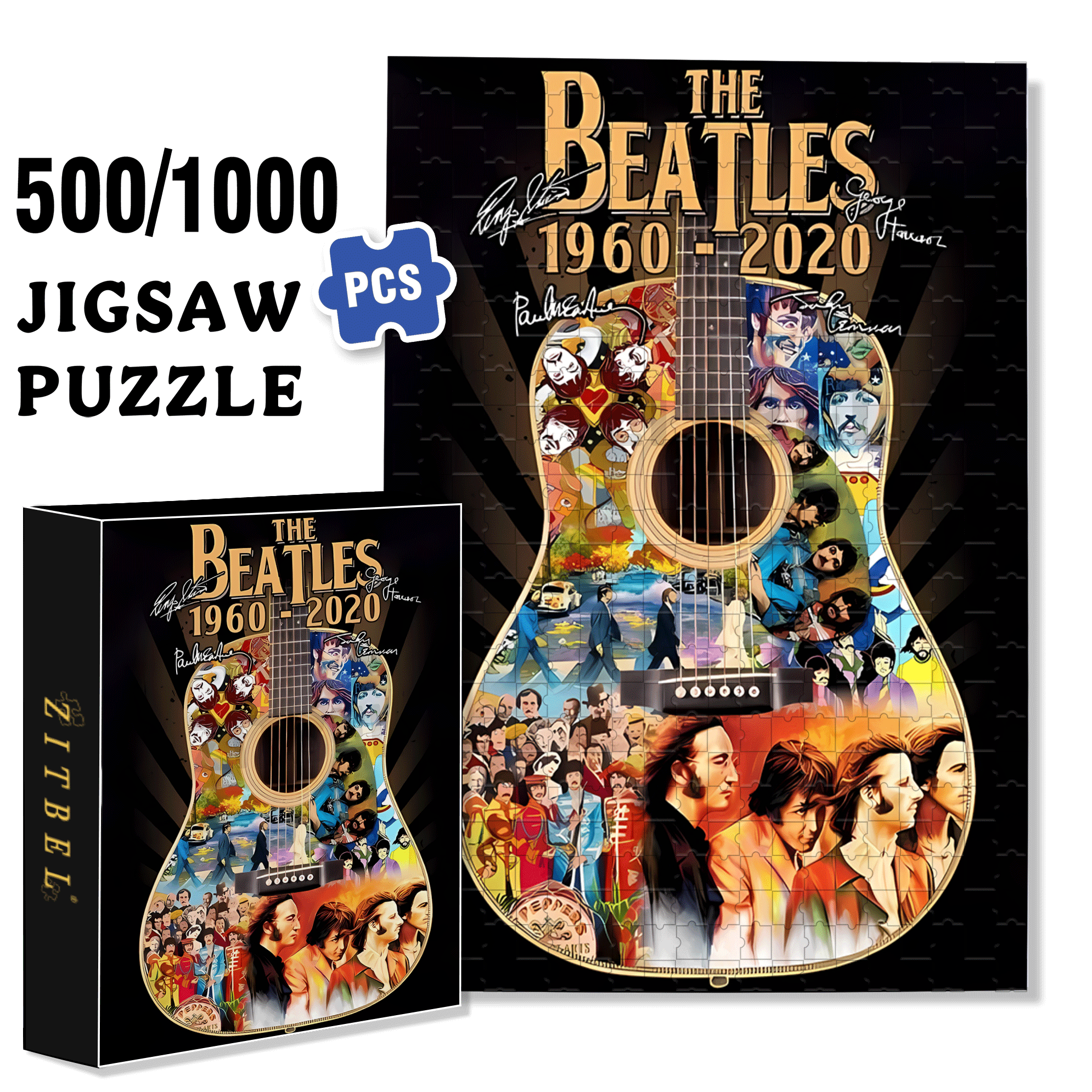 60 Years of The Beatles 500pcs/1000pcs Jigsaw Puzzle, Scratch-Resistant, Interactive Family Game & Brain-Boosting DIY Decor, Perfect for Halloween, Christmas & New Year Gifts, Family Puzzle Game