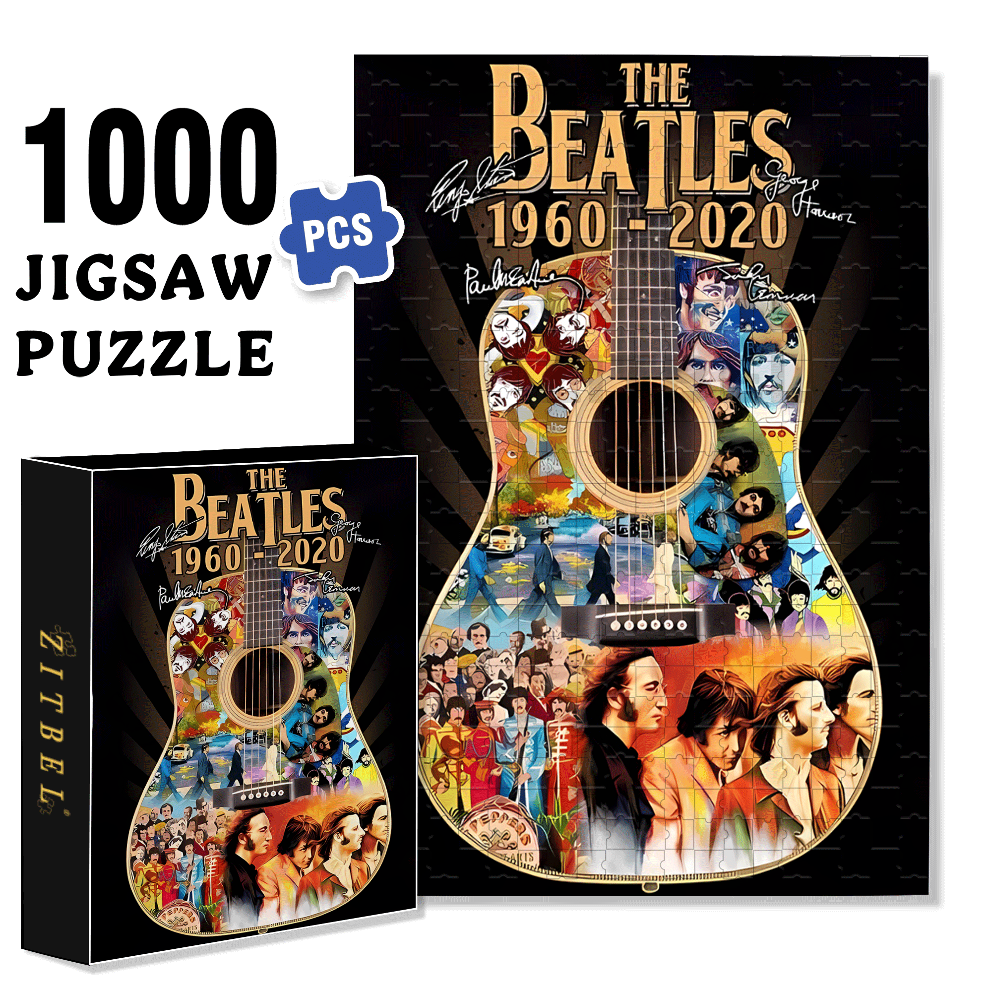 60 Years of The Beatles 500pcs/1000pcs Jigsaw Puzzle, Scratch-Resistant, Interactive Family Game & Brain-Boosting DIY Decor, Perfect for Halloween, Christmas & New Year Gifts, Family Puzzle Game