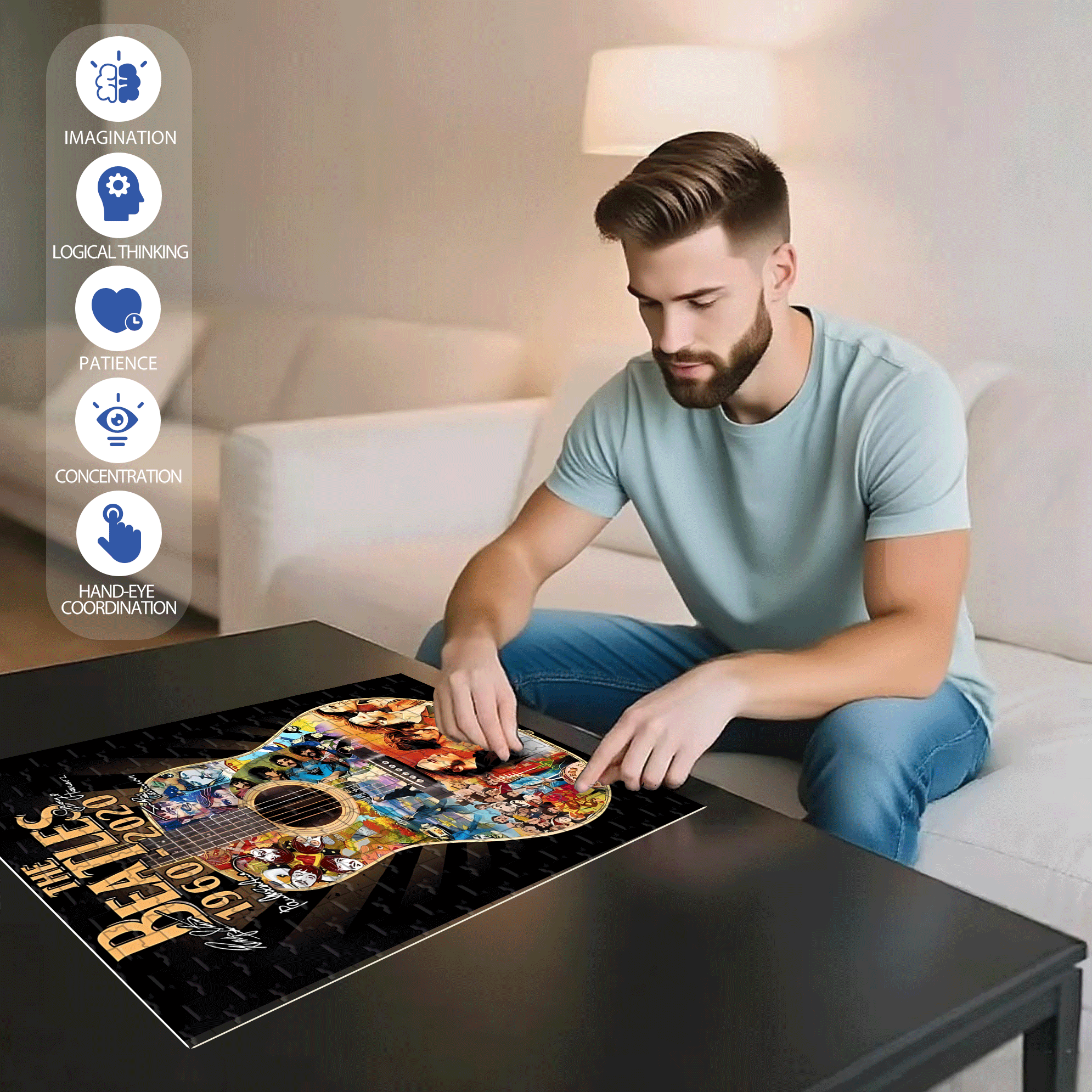 60 Years of The Beatles 500pcs/1000pcs Jigsaw Puzzle, Scratch-Resistant, Interactive Family Game & Brain-Boosting DIY Decor, Perfect for Halloween, Christmas & New Year Gifts, Family Puzzle Game