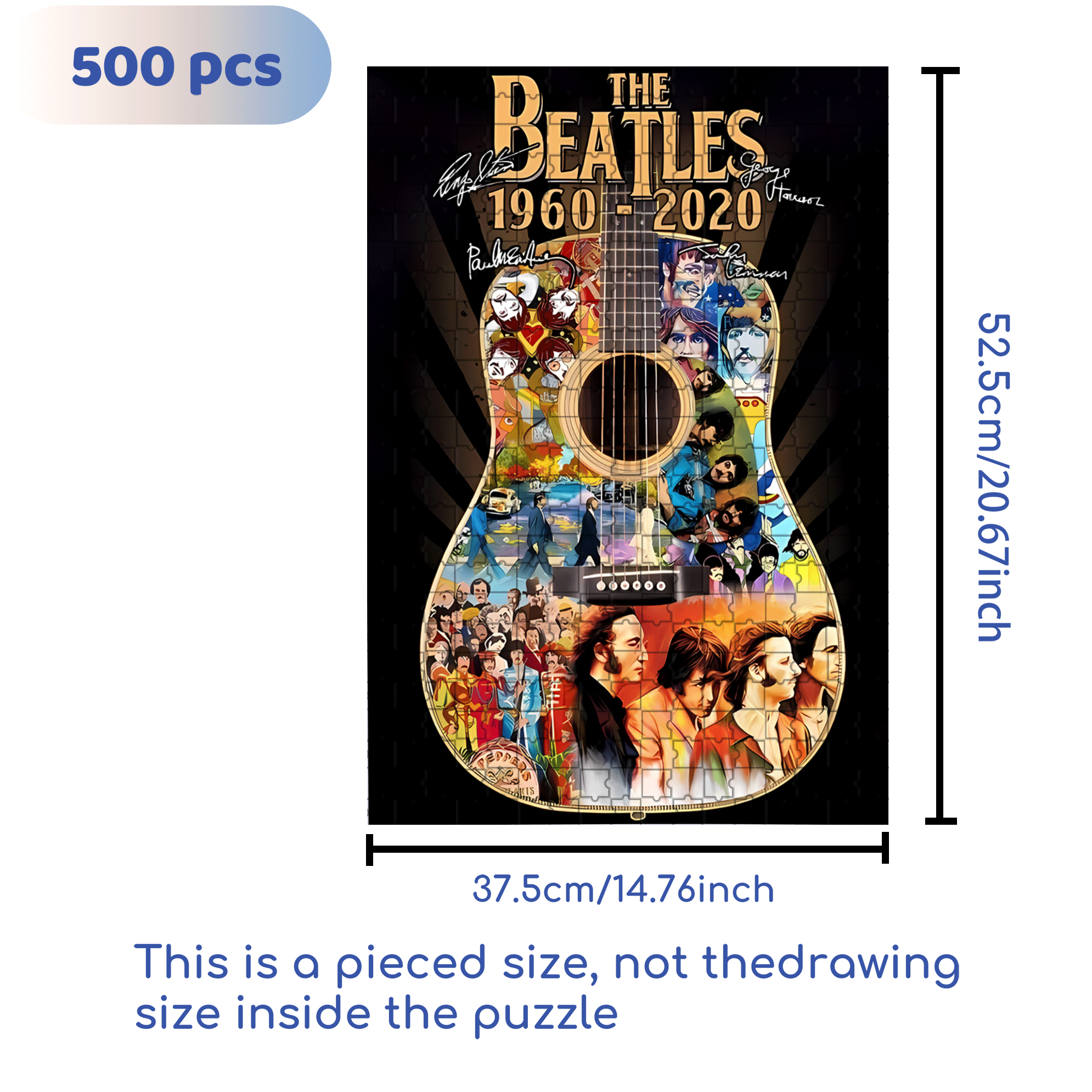 60 Years of The Beatles 500pcs/1000pcs Jigsaw Puzzle, Scratch-Resistant, Interactive Family Game & Brain-Boosting DIY Decor, Perfect for Halloween, Christmas & New Year Gifts, Family Puzzle Game