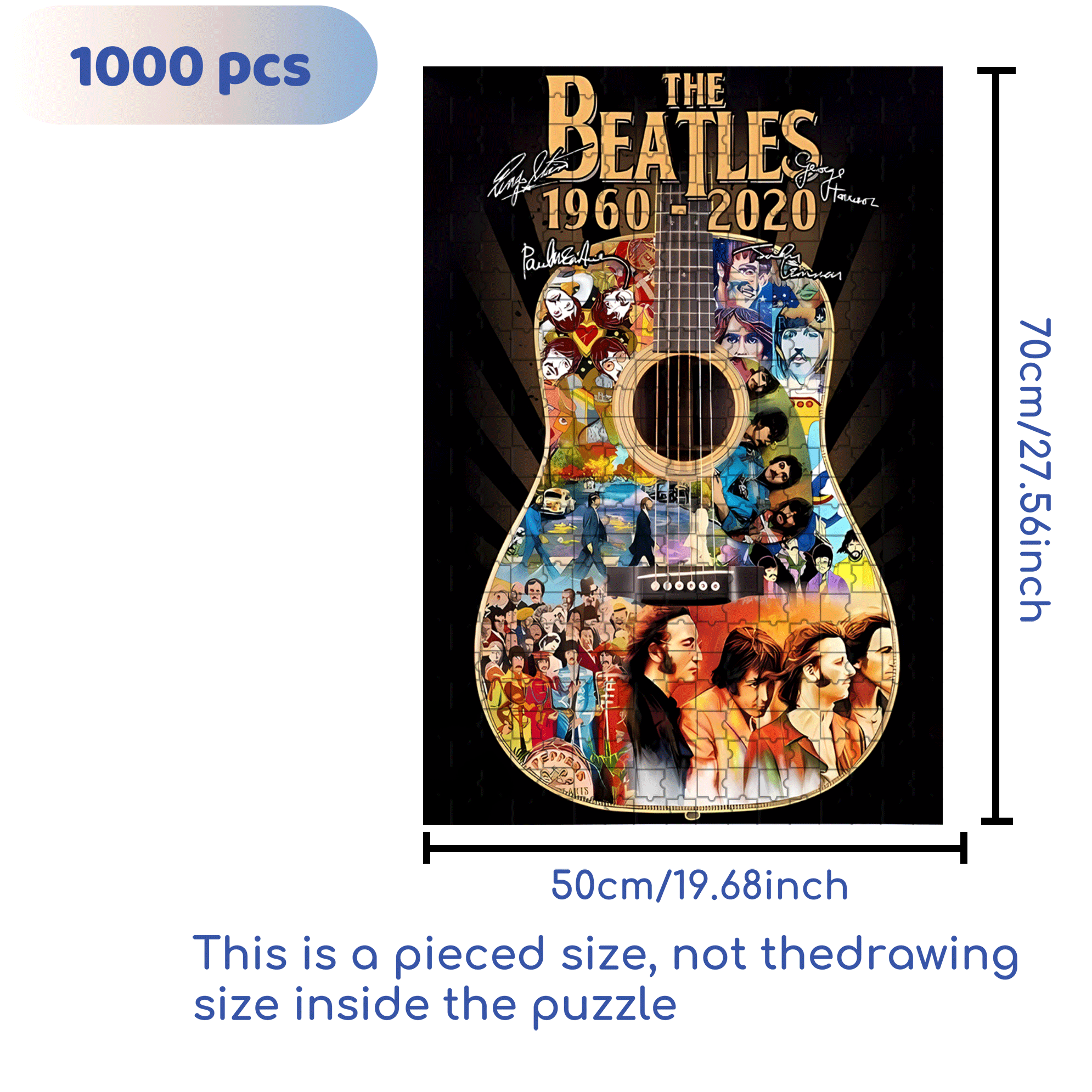 60 Years of The Beatles 500pcs/1000pcs Jigsaw Puzzle, Scratch-Resistant, Interactive Family Game & Brain-Boosting DIY Decor, Perfect for Halloween, Christmas & New Year Gifts, Family Puzzle Game