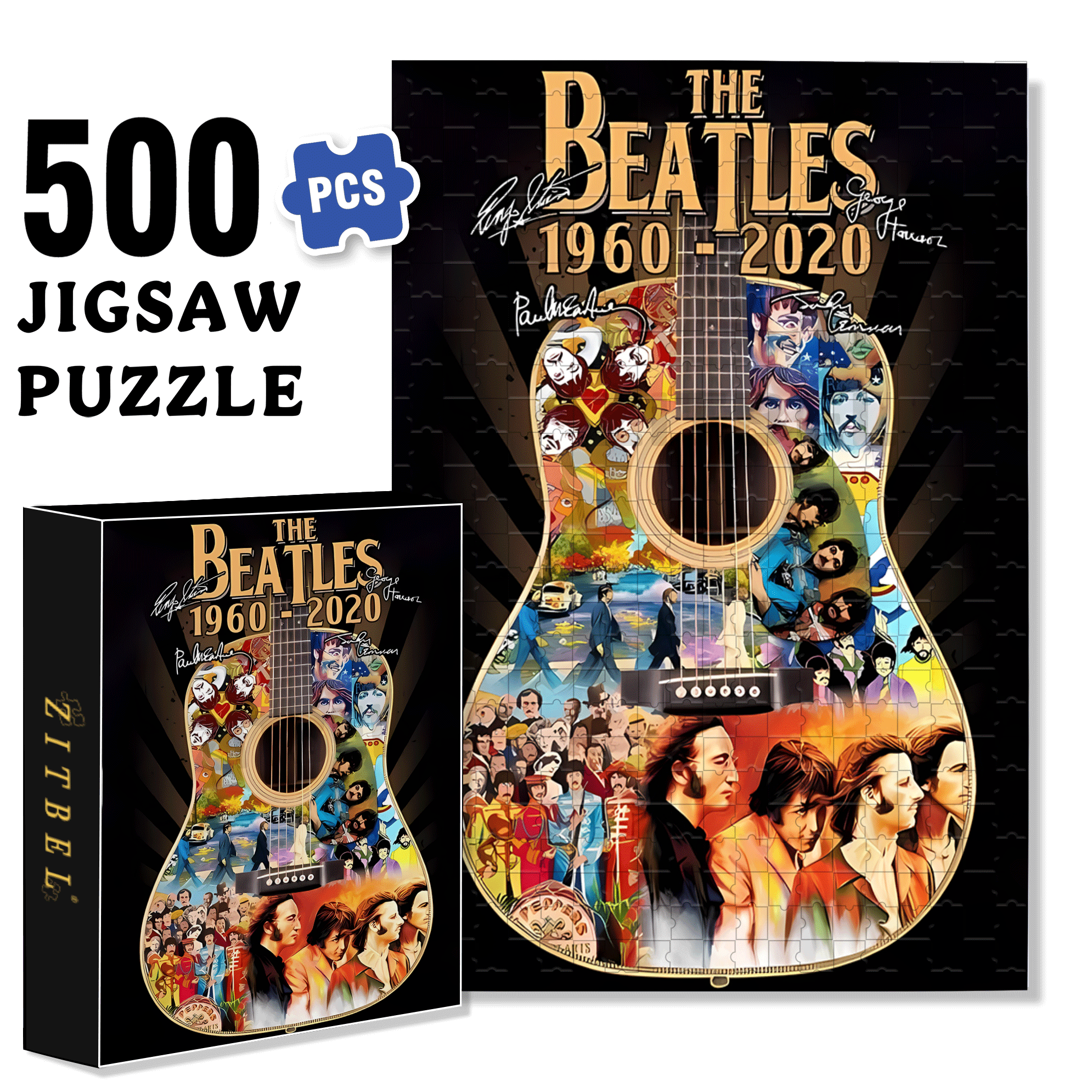 60 Years of The Beatles 500pcs/1000pcs Jigsaw Puzzle, Scratch-Resistant, Interactive Family Game & Brain-Boosting DIY Decor, Perfect for Halloween, Christmas & New Year Gifts, Family Puzzle Game