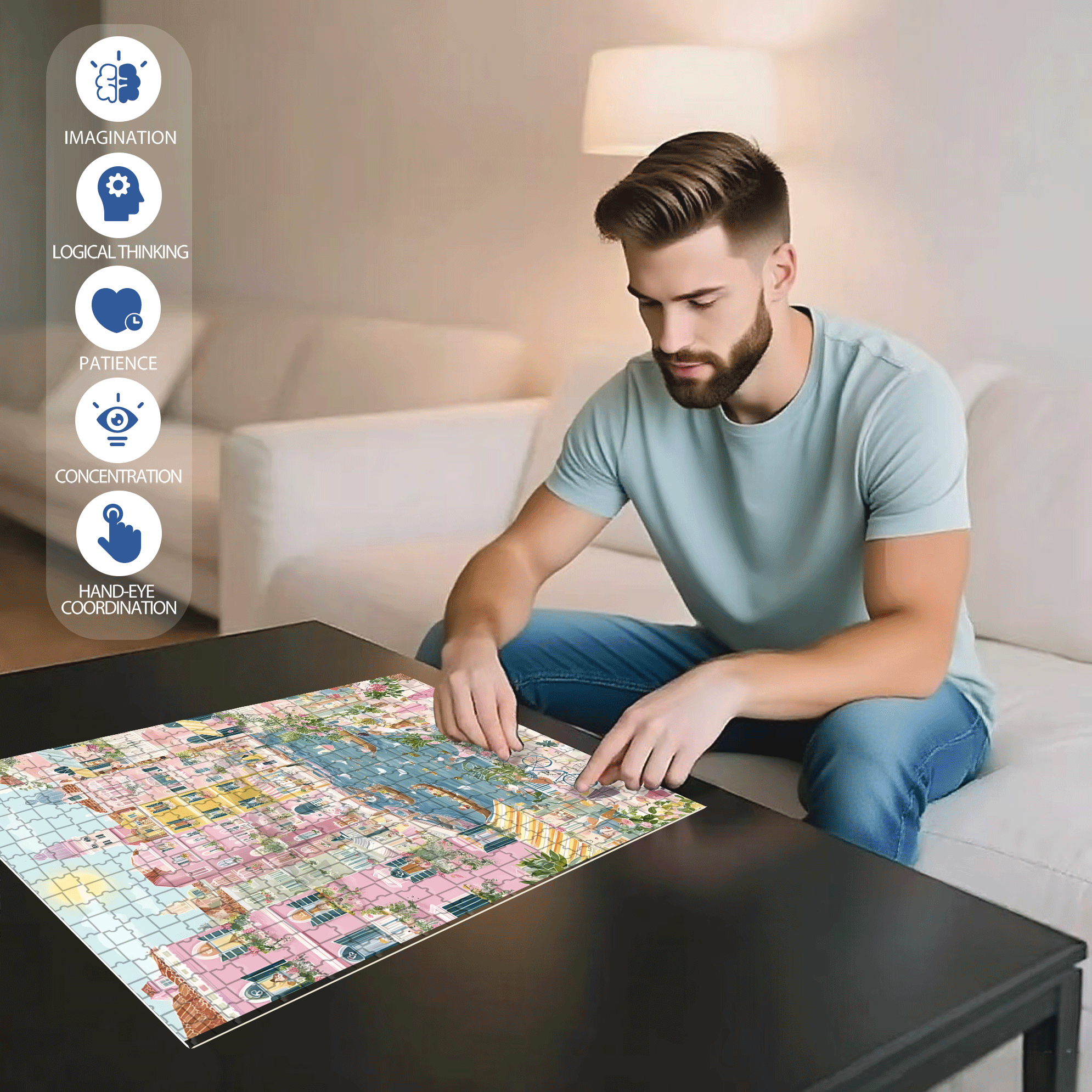 A Dreamy And Romantic Journey 500pcs/1000pcs Jigsaw Puzzle, Scratch-Resistant, Interactive Family Game & Brain-Boosting DIY Decor, Perfect for Halloween, Christmas & New Year Gifts, Family Puzzle Game