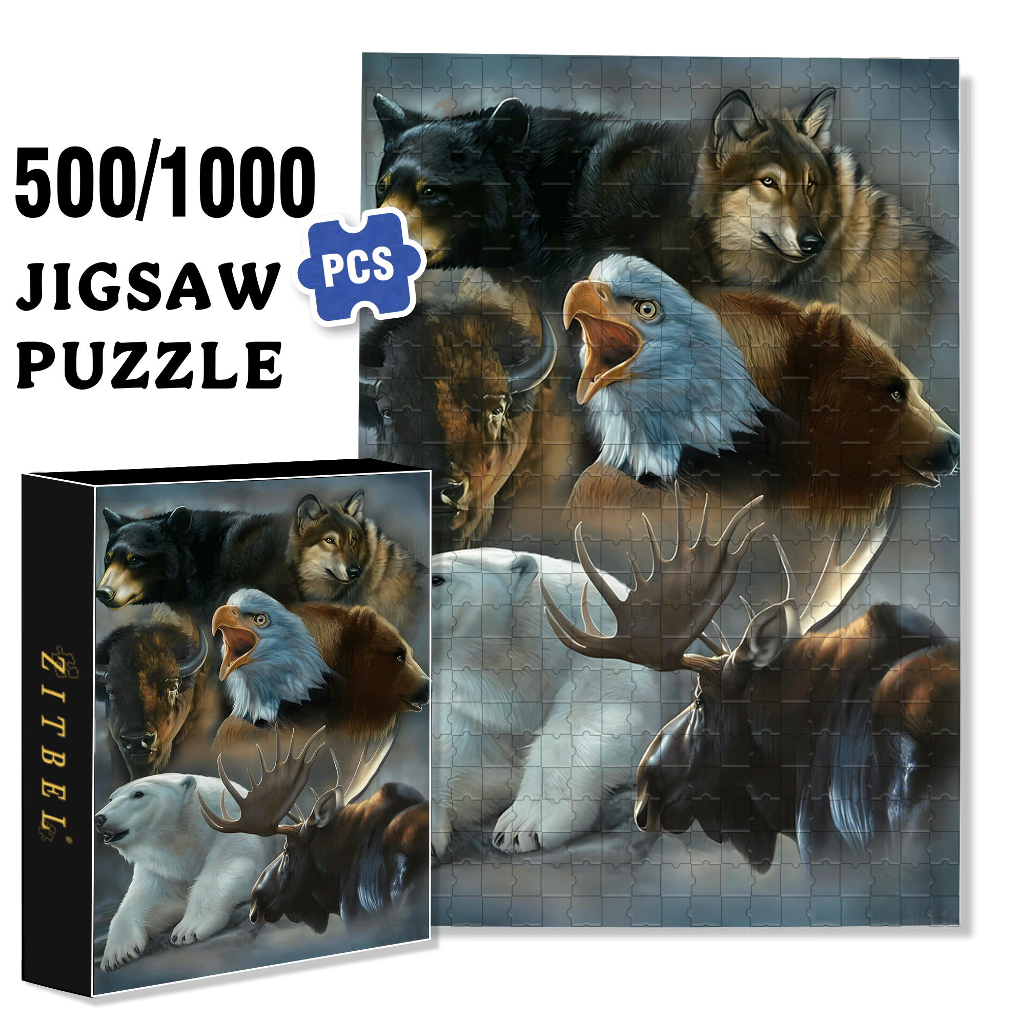 A Pictorial Guide To The Wildlife Of North America 500pcs/1000pcs Jigsaw Puzzle, Scratch-Resistant, Interactive Family Game & Brain-Boosting DIY Decor, Perfect for Halloween, Christmas & New Year Gifts, Family Puzzle Game