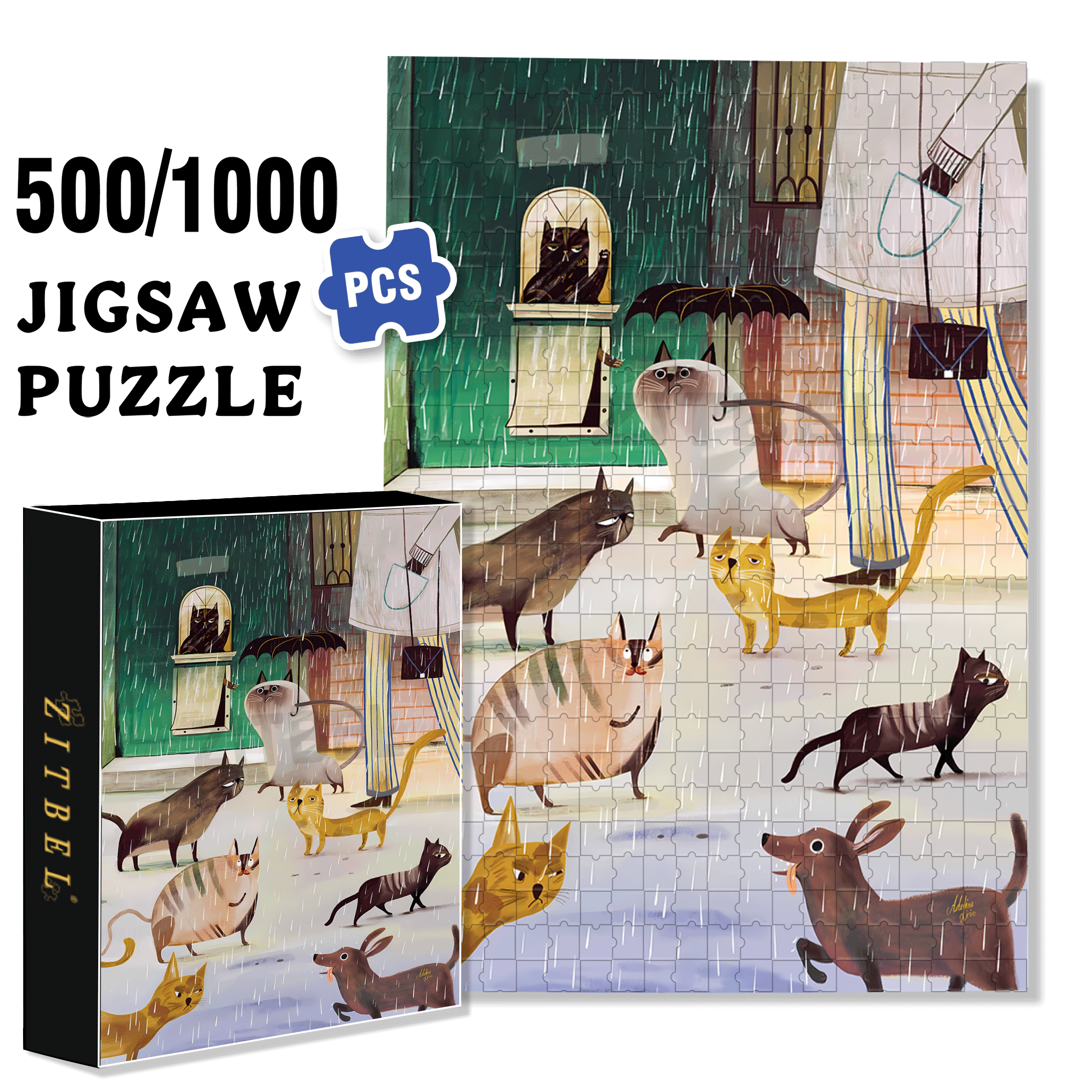 A Rainy Day 500pcs/1000pcs Jigsaw Puzzle, Scratch-Resistant, Interactive Family Game & Brain-Boosting DIY Decor, Perfect for Halloween, Christmas & New Year Gifts, Family Puzzle Game