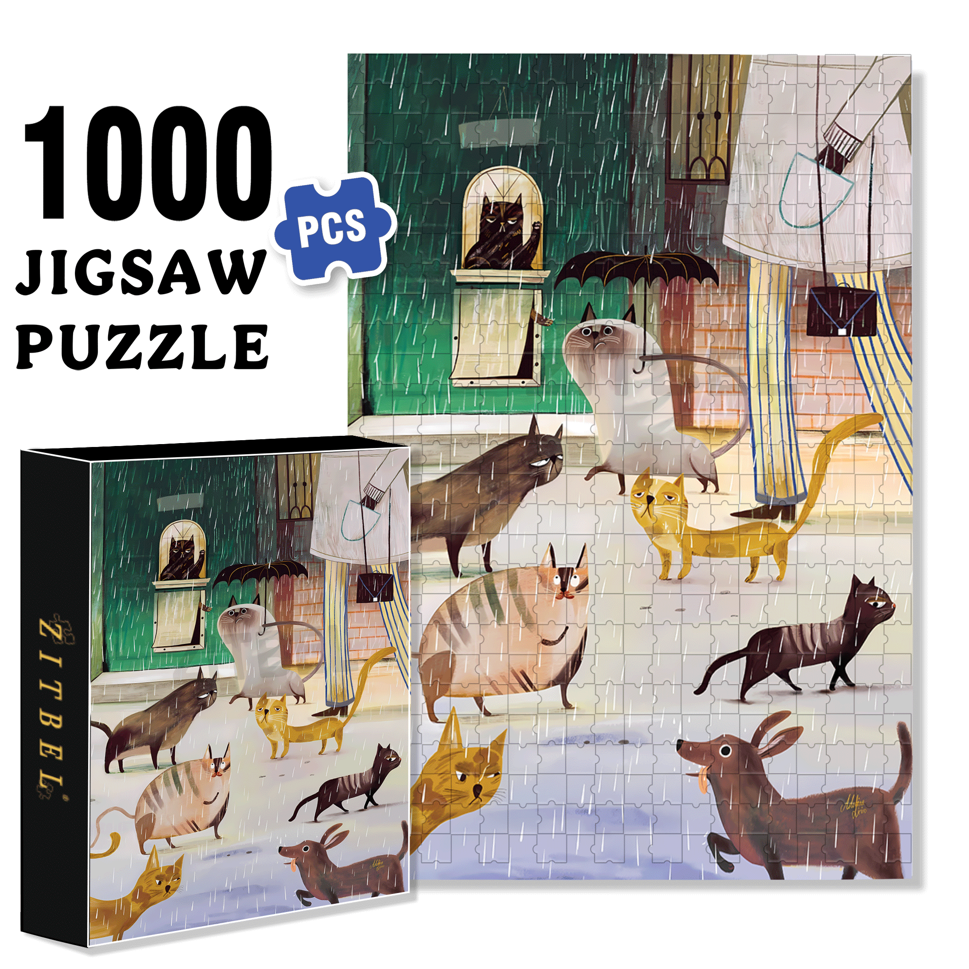 A Rainy Day 500pcs/1000pcs Jigsaw Puzzle, Scratch-Resistant, Interactive Family Game & Brain-Boosting DIY Decor, Perfect for Halloween, Christmas & New Year Gifts, Family Puzzle Game