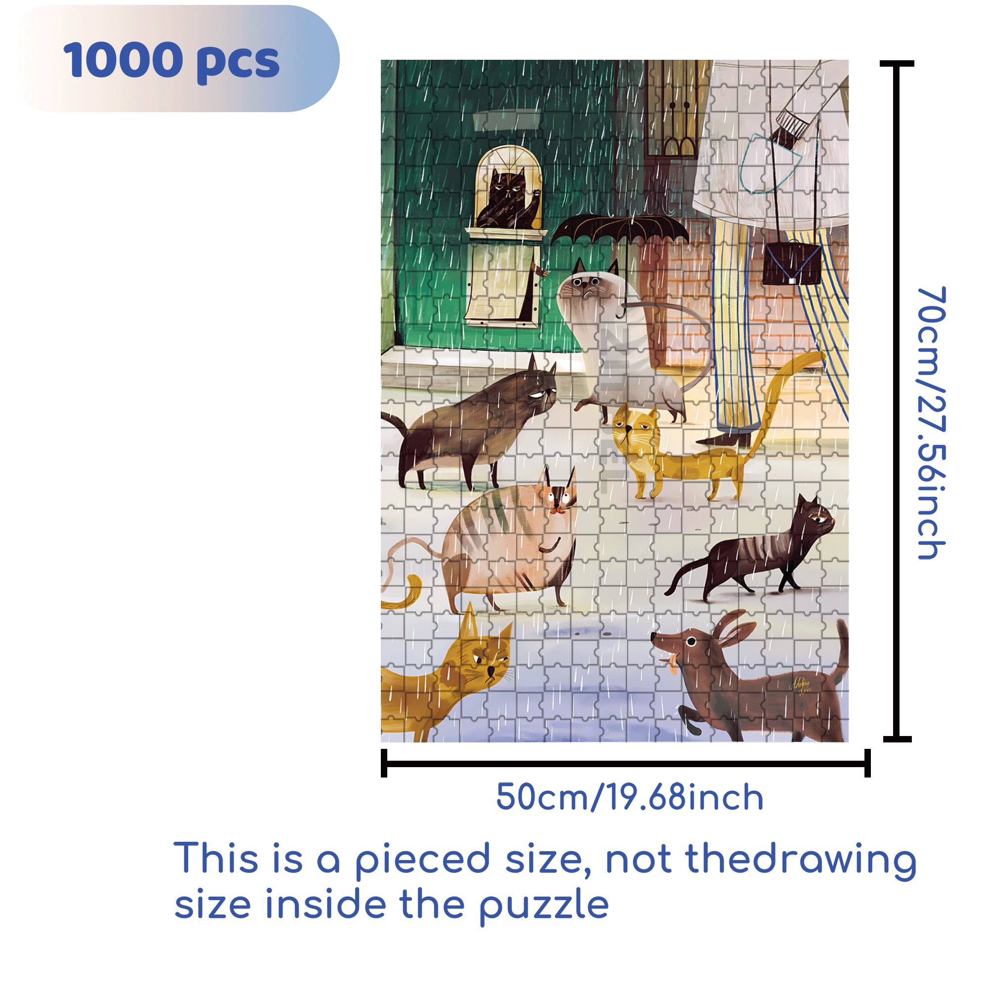 A Rainy Day 500pcs/1000pcs Jigsaw Puzzle, Scratch-Resistant, Interactive Family Game & Brain-Boosting DIY Decor, Perfect for Halloween, Christmas & New Year Gifts, Family Puzzle Game