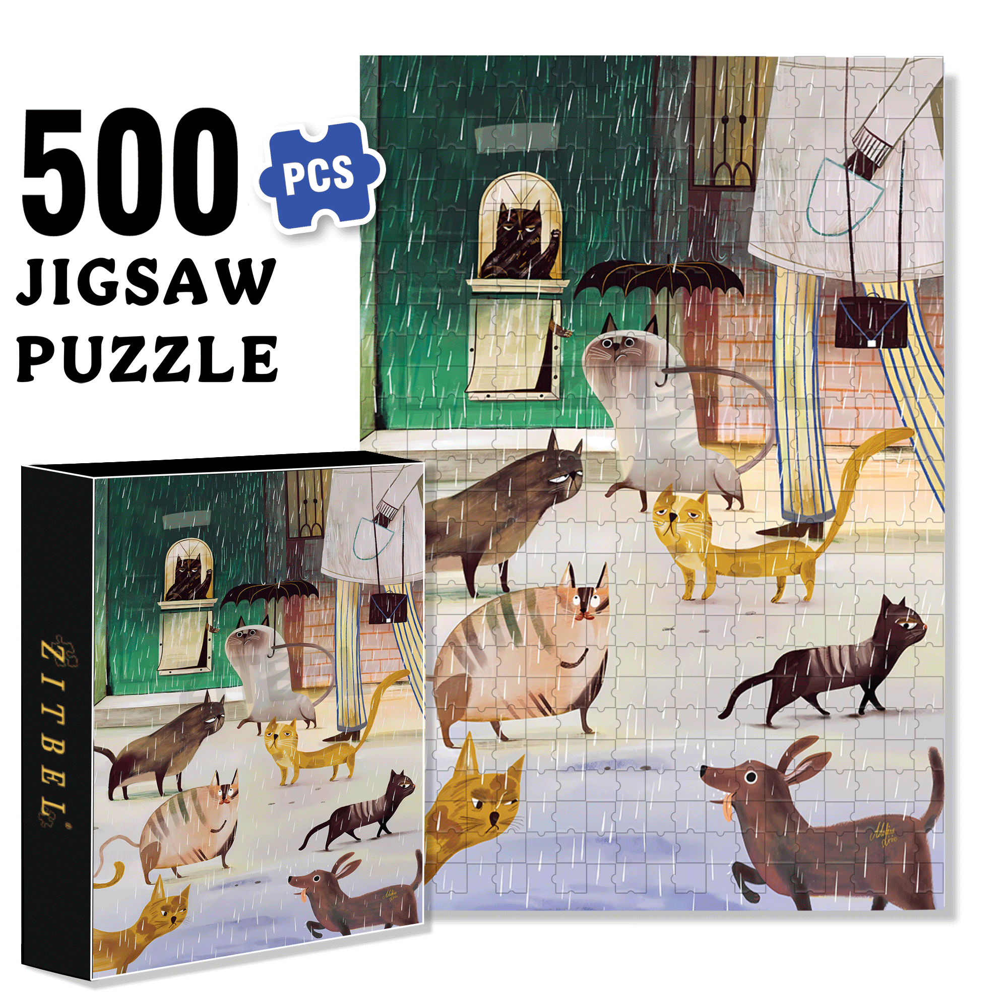 A Rainy Day 500pcs/1000pcs Jigsaw Puzzle, Scratch-Resistant, Interactive Family Game & Brain-Boosting DIY Decor, Perfect for Halloween, Christmas & New Year Gifts, Family Puzzle Game