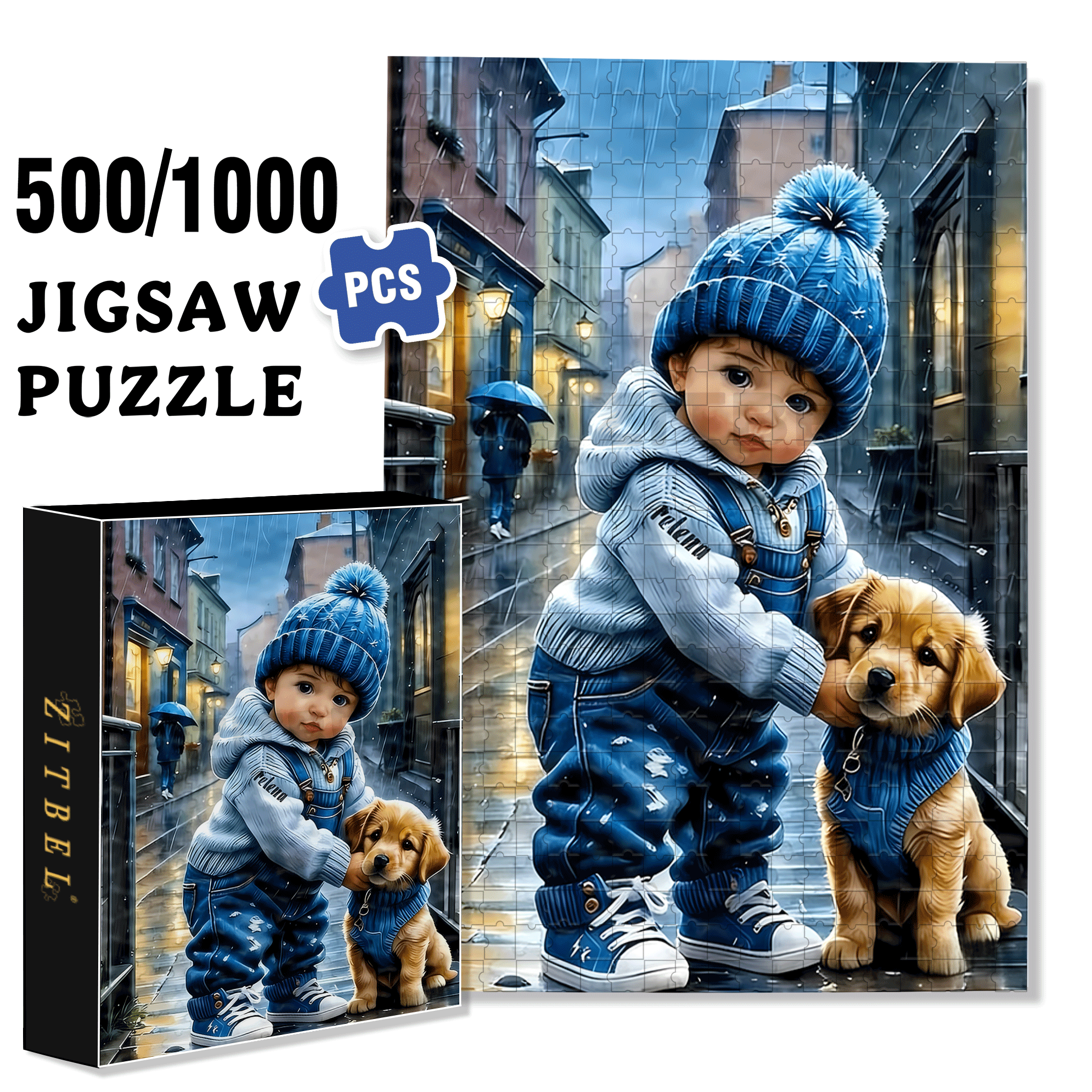 Baby Blue 500pcs/1000pcs Jigsaw Puzzle, Scratch-Resistant, Interactive Family Game & Brain-Boosting DIY Decor, Perfect for Halloween, Christmas & New Year Gifts, Family Puzzle Game