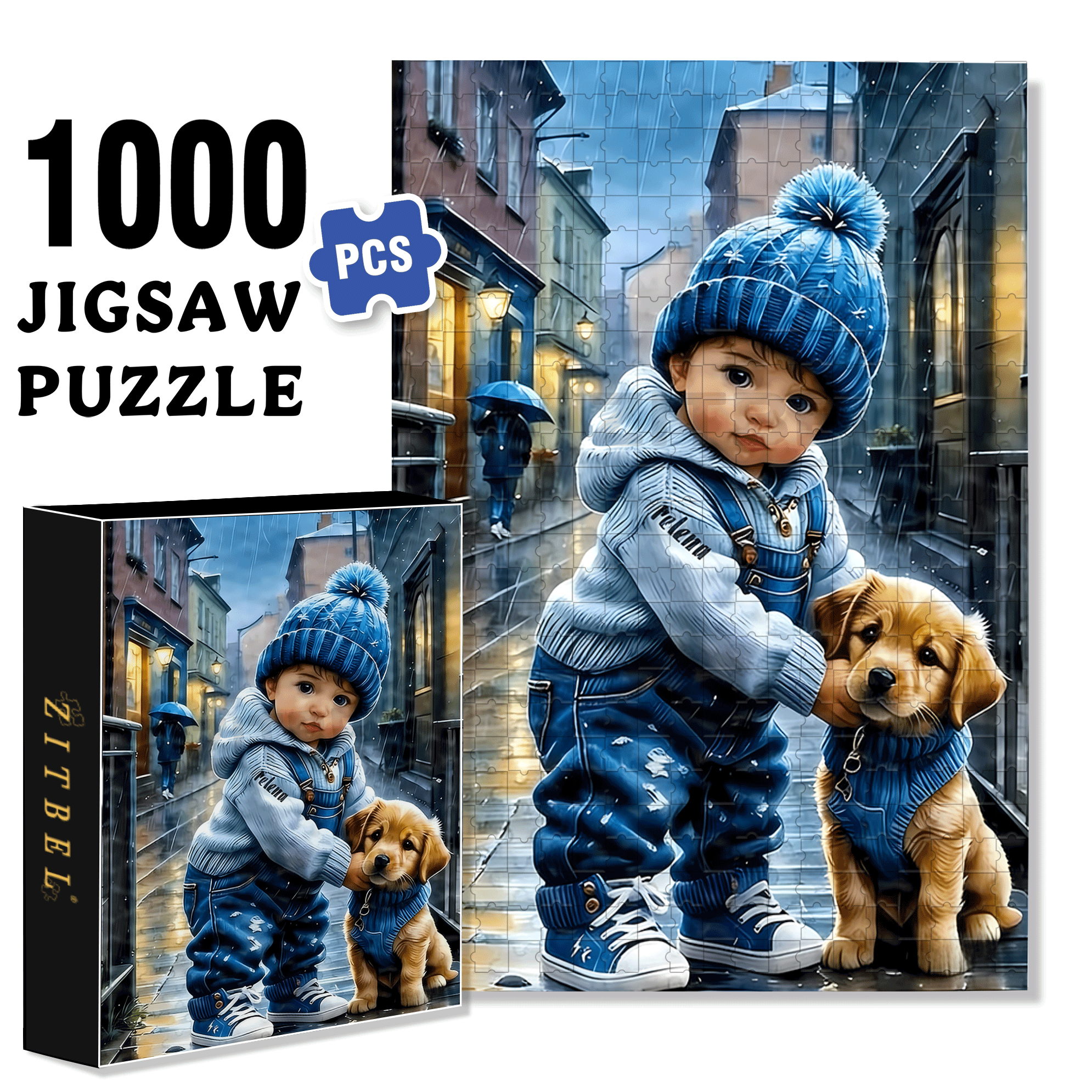 Baby Blue 500pcs/1000pcs Jigsaw Puzzle, Scratch-Resistant, Interactive Family Game & Brain-Boosting DIY Decor, Perfect for Halloween, Christmas & New Year Gifts, Family Puzzle Game