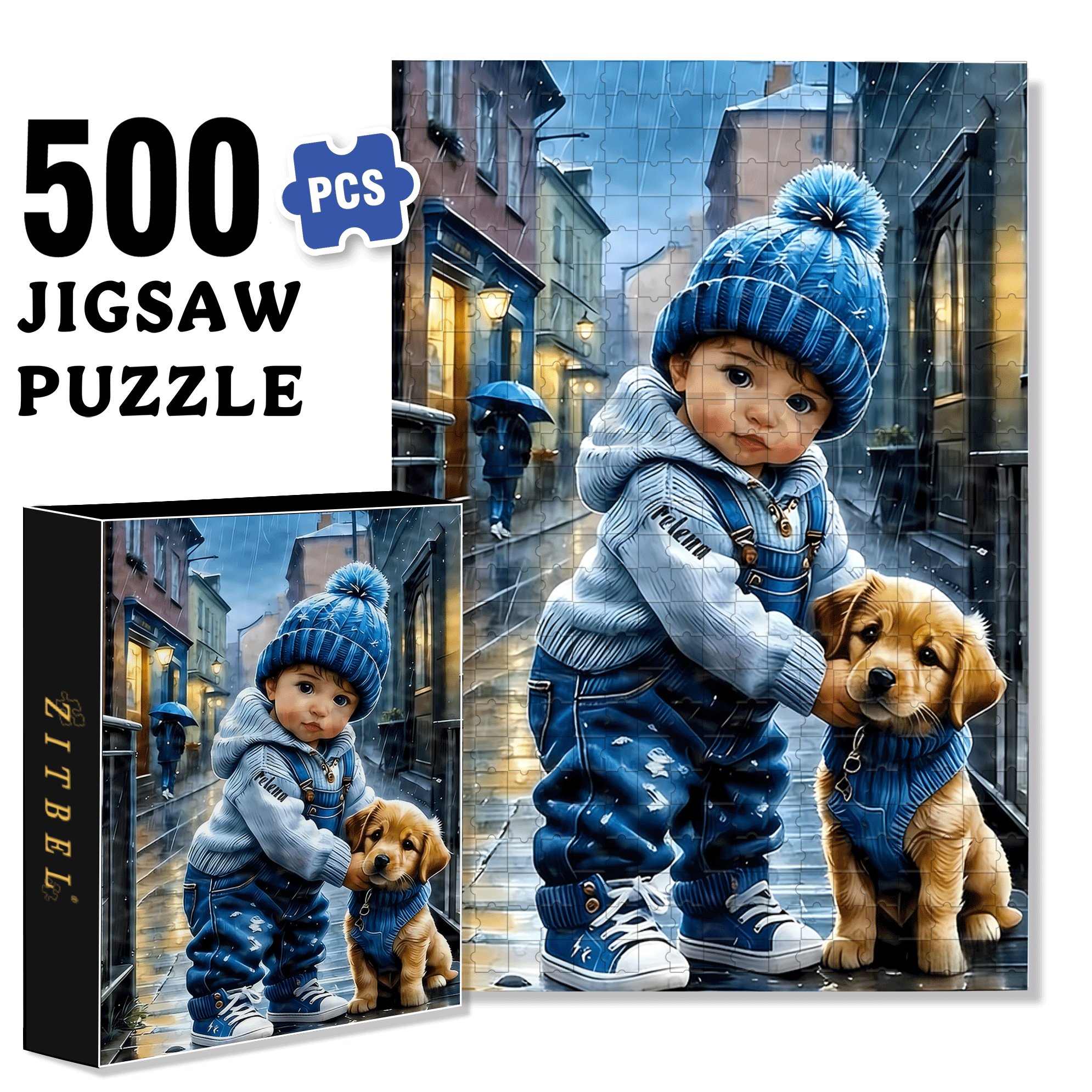Baby Blue 500pcs/1000pcs Jigsaw Puzzle, Scratch-Resistant, Interactive Family Game & Brain-Boosting DIY Decor, Perfect for Halloween, Christmas & New Year Gifts, Family Puzzle Game