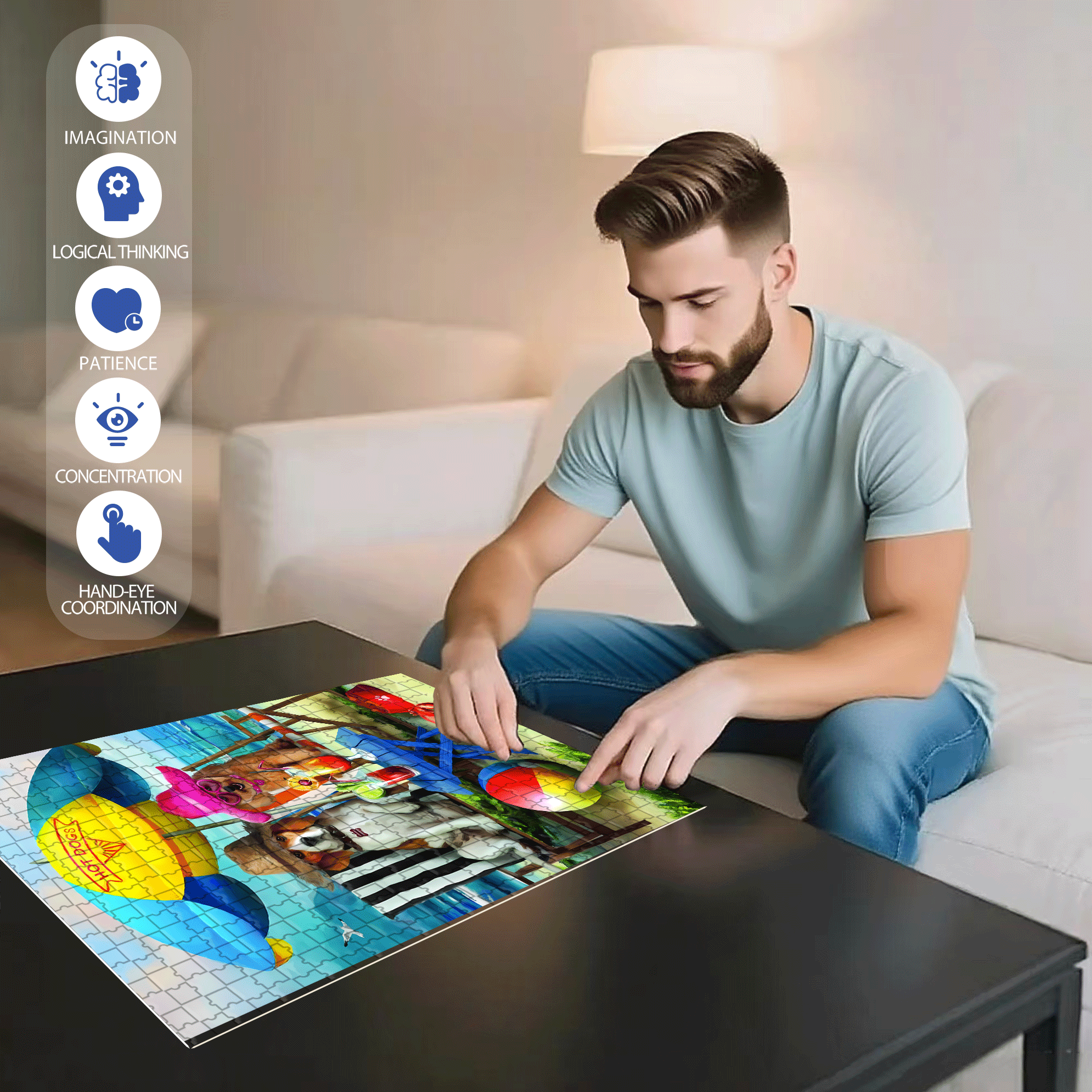 Beach Dogs 500pcs/1000pcs Jigsaw Puzzle, Scratch-Resistant, Interactive Family Game & Brain-Boosting DIY Decor, Perfect for Halloween, Christmas & New Year Gifts, Family Puzzle Game