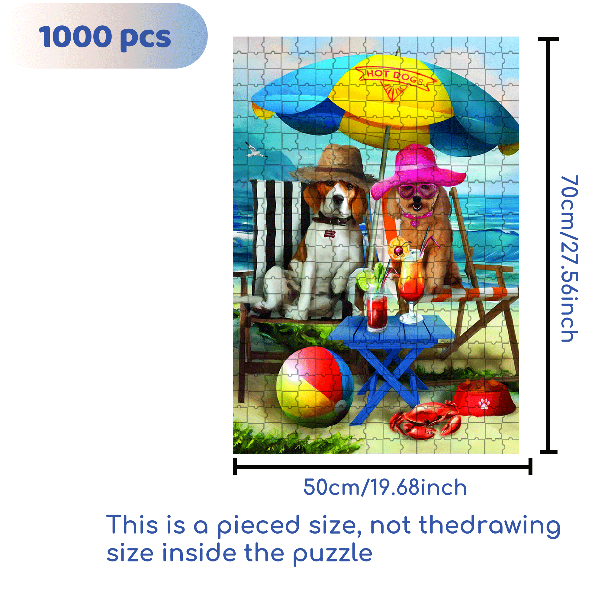 Beach Dogs 500pcs/1000pcs Jigsaw Puzzle, Scratch-Resistant, Interactive Family Game & Brain-Boosting DIY Decor, Perfect for Halloween, Christmas & New Year Gifts, Family Puzzle Game