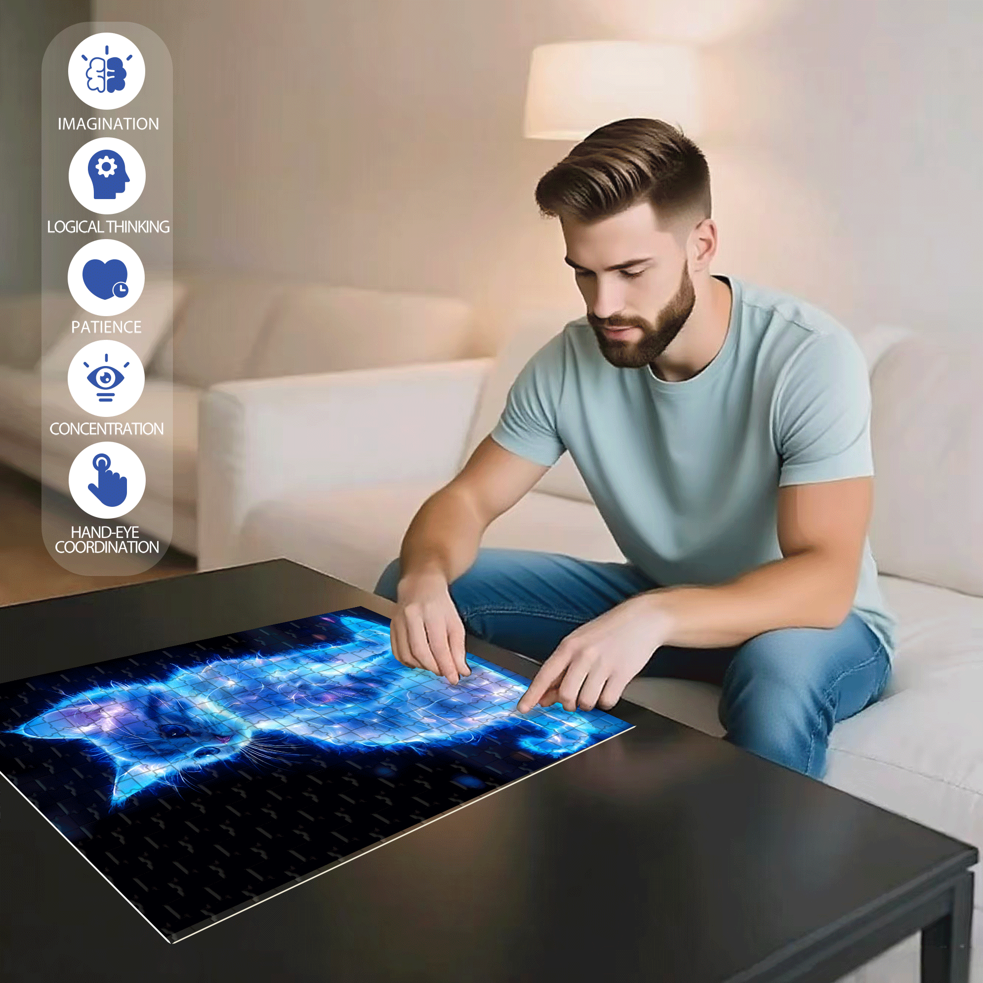 Cool Glowing Cat 500pcs/1000pcs Jigsaw Puzzle, Scratch-Resistant, Interactive Family Game & Brain-Boosting DIY Decor, Perfect for Halloween, Christmas & New Year Gifts, Family Puzzle Game