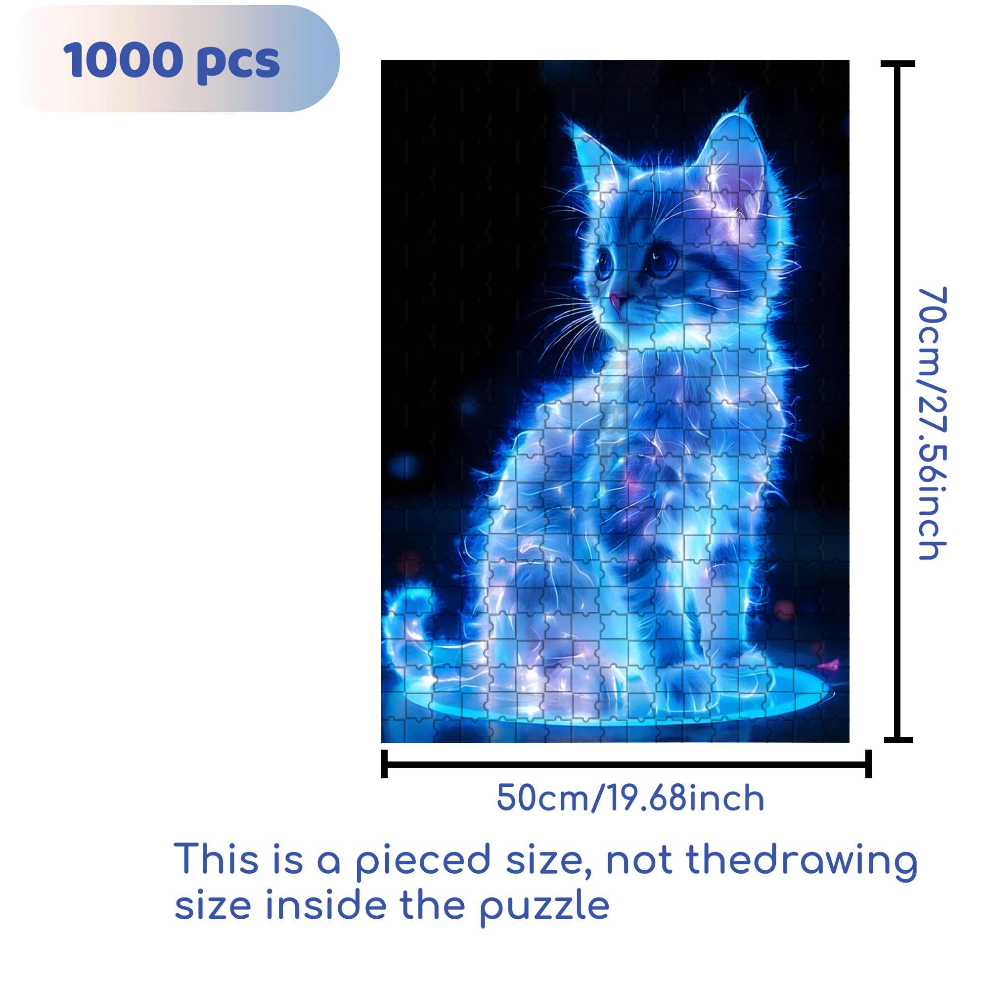 Cool Glowing Cat 500pcs/1000pcs Jigsaw Puzzle, Scratch-Resistant, Interactive Family Game & Brain-Boosting DIY Decor, Perfect for Halloween, Christmas & New Year Gifts, Family Puzzle Game