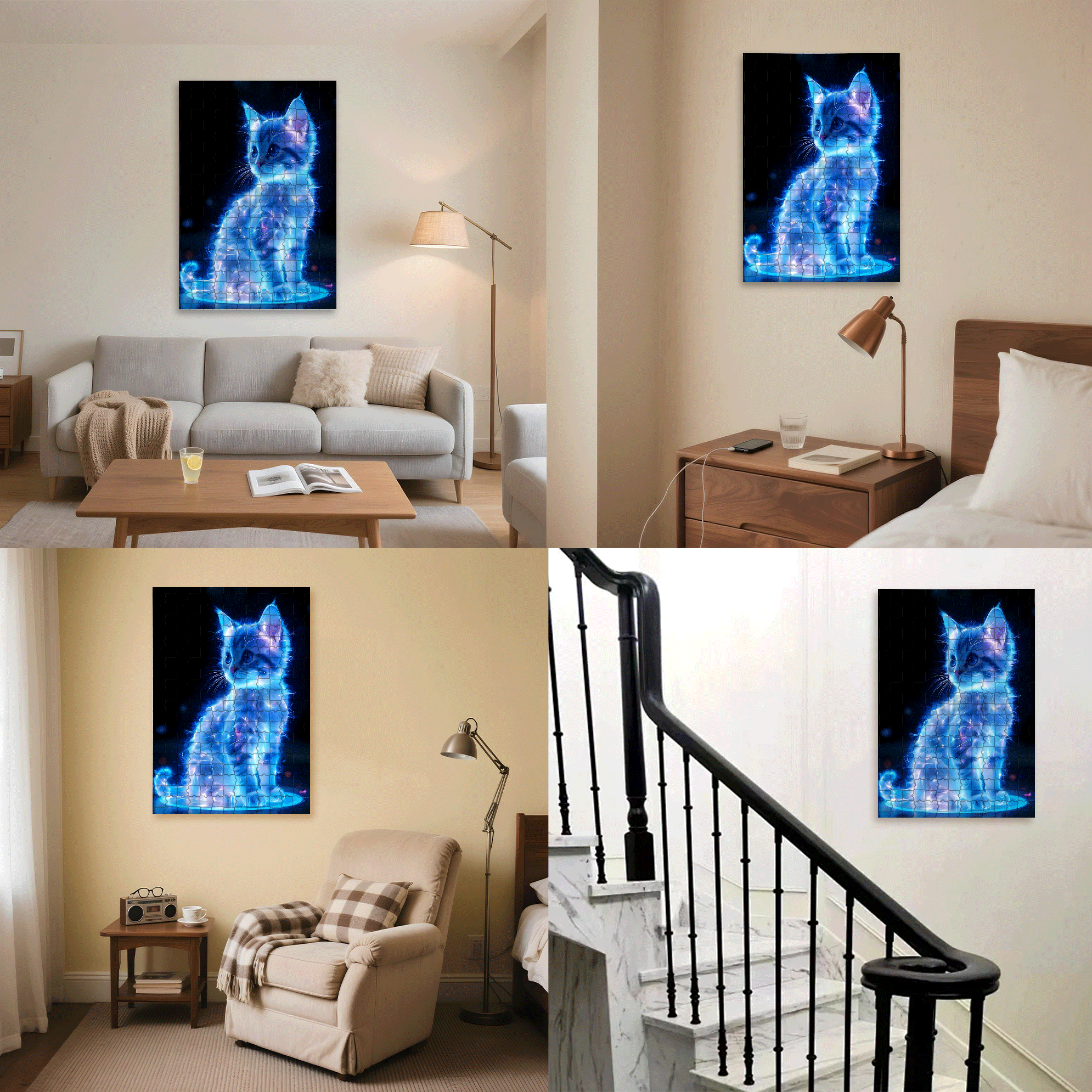 Cool Glowing Cat 500pcs/1000pcs Jigsaw Puzzle, Scratch-Resistant, Interactive Family Game & Brain-Boosting DIY Decor, Perfect for Halloween, Christmas & New Year Gifts, Family Puzzle Game