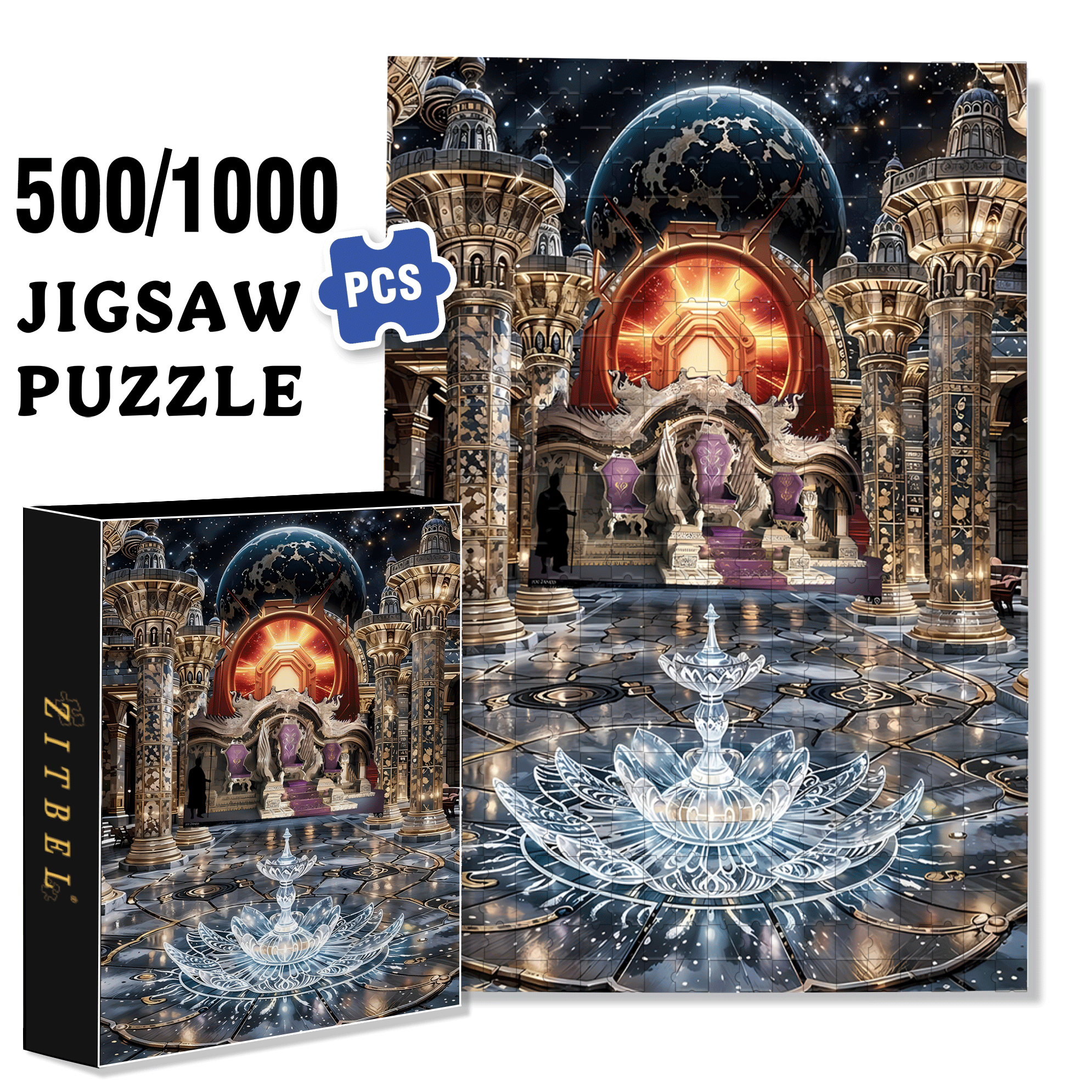 Crystal Fountain 500pcs/1000pcs Jigsaw Puzzle, Scratch-Resistant, Interactive Family Game & Brain-Boosting DIY Decor, Perfect for Halloween, Christmas & New Year Gifts, Family Puzzle Game