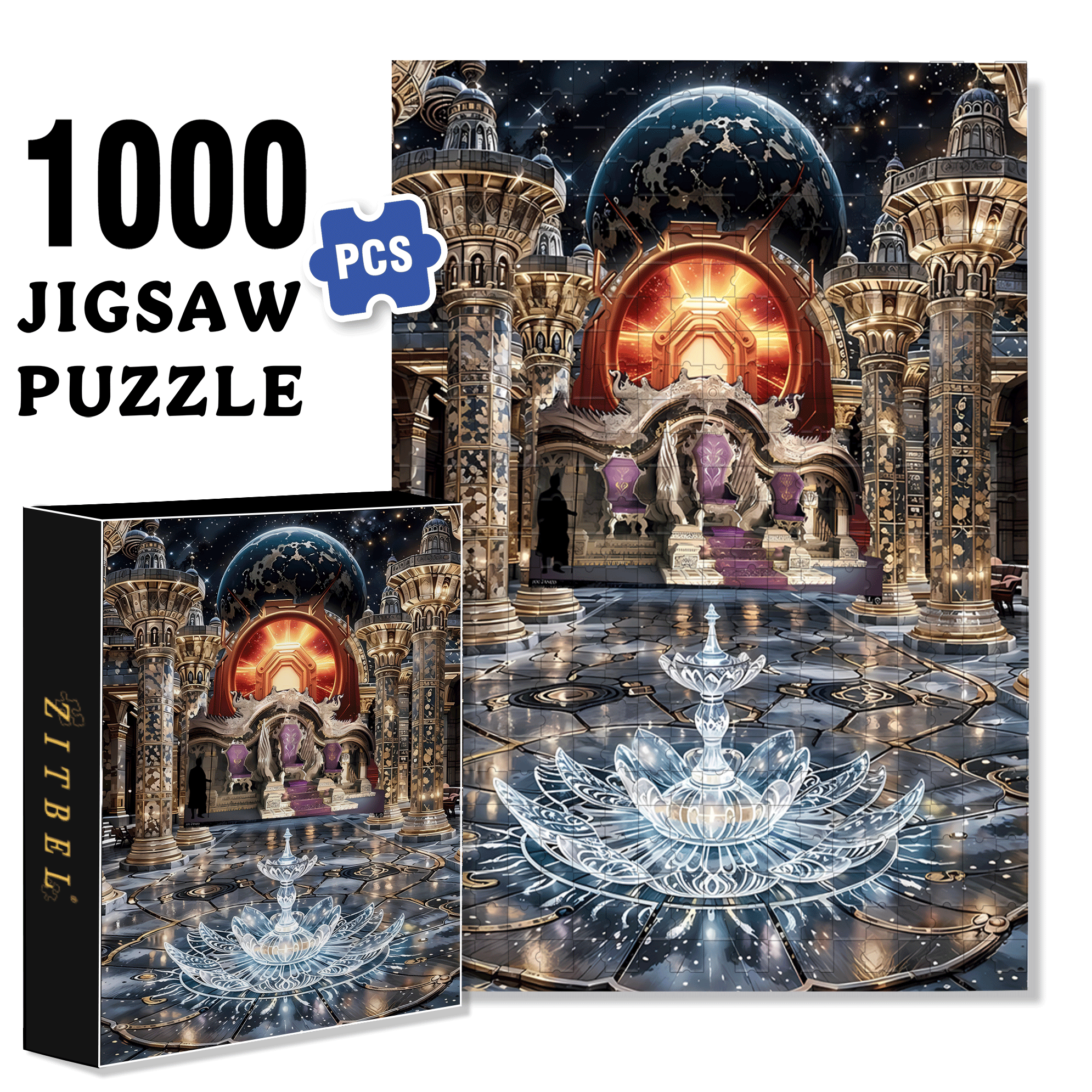Crystal Fountain 500pcs/1000pcs Jigsaw Puzzle, Scratch-Resistant, Interactive Family Game & Brain-Boosting DIY Decor, Perfect for Halloween, Christmas & New Year Gifts, Family Puzzle Game