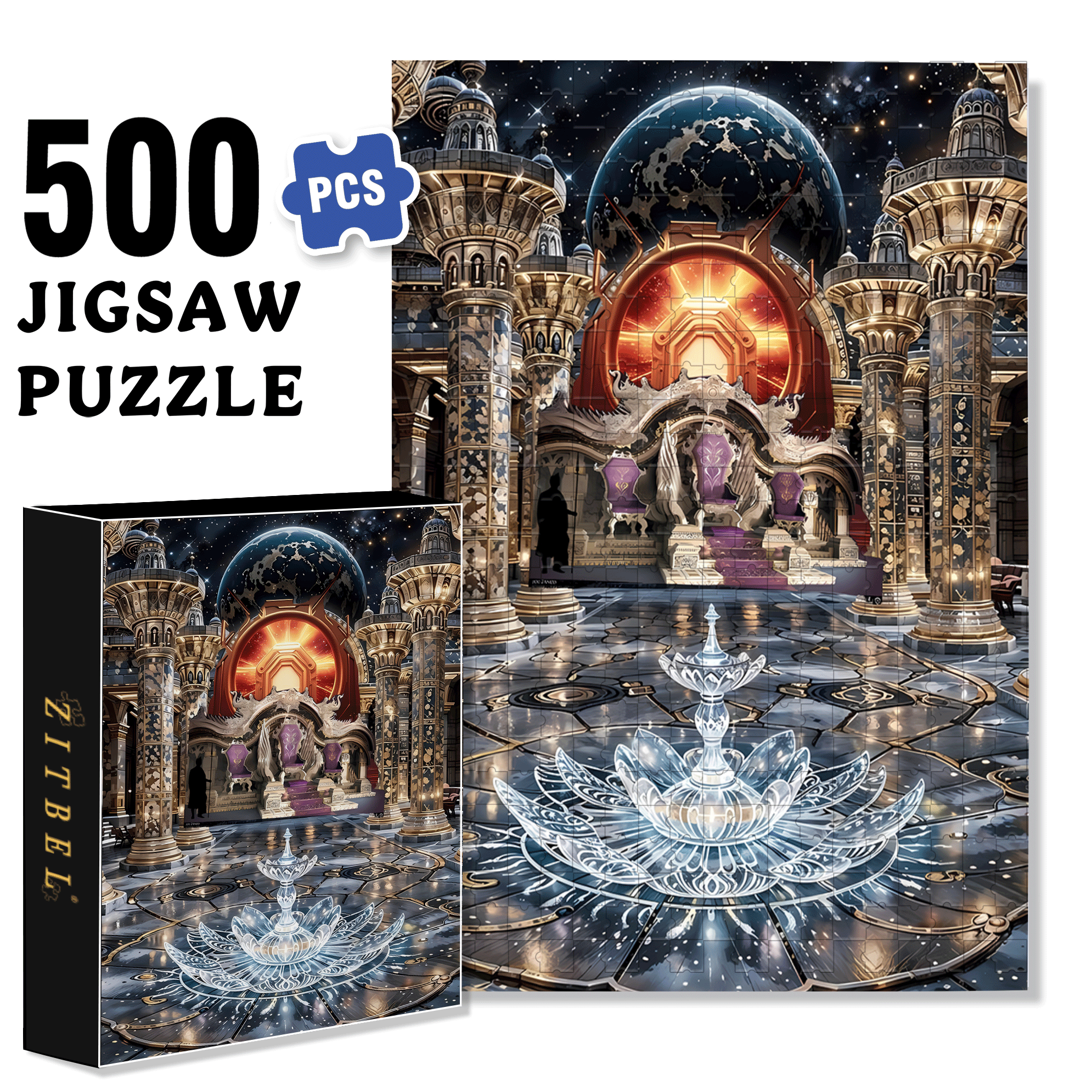 Crystal Fountain 500pcs/1000pcs Jigsaw Puzzle, Scratch-Resistant, Interactive Family Game & Brain-Boosting DIY Decor, Perfect for Halloween, Christmas & New Year Gifts, Family Puzzle Game
