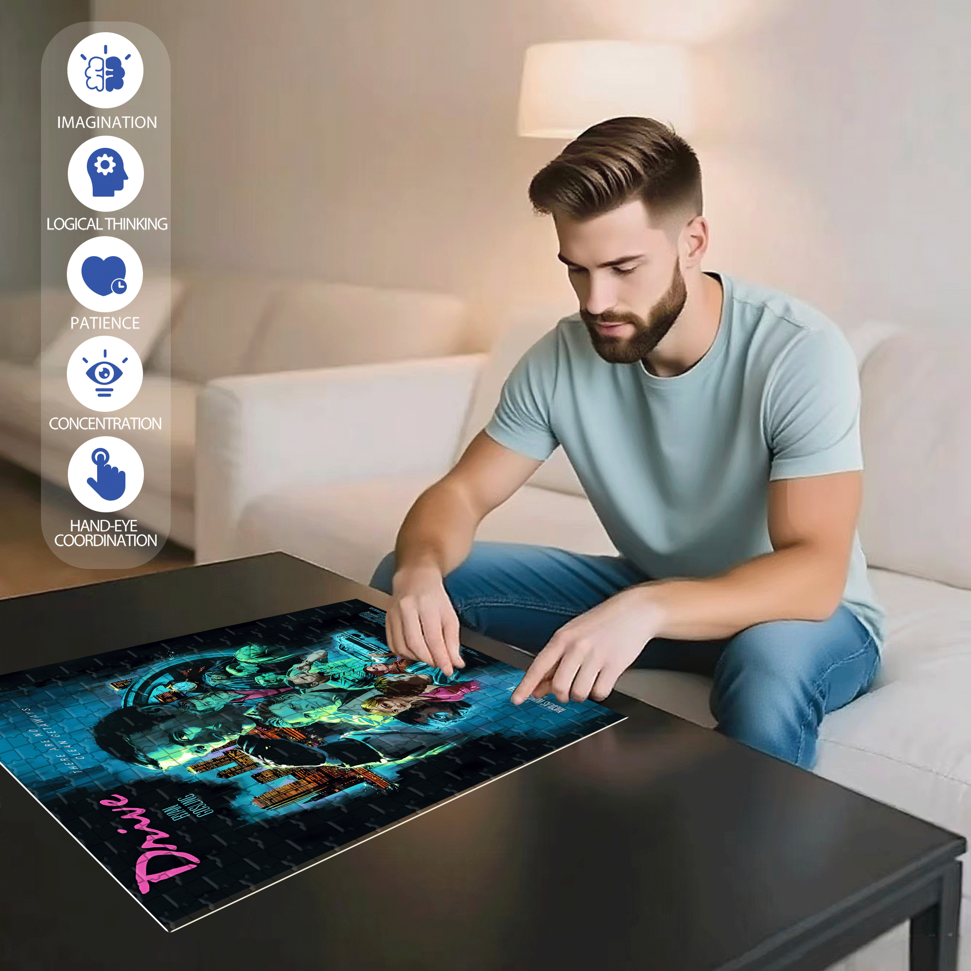 Drive 500pcs/1000pcs Jigsaw Puzzle, Scratch-Resistant, Interactive Family Game & Brain-Boosting DIY Decor, Perfect for Halloween, Christmas & New Year Gifts, Family Puzzle Game