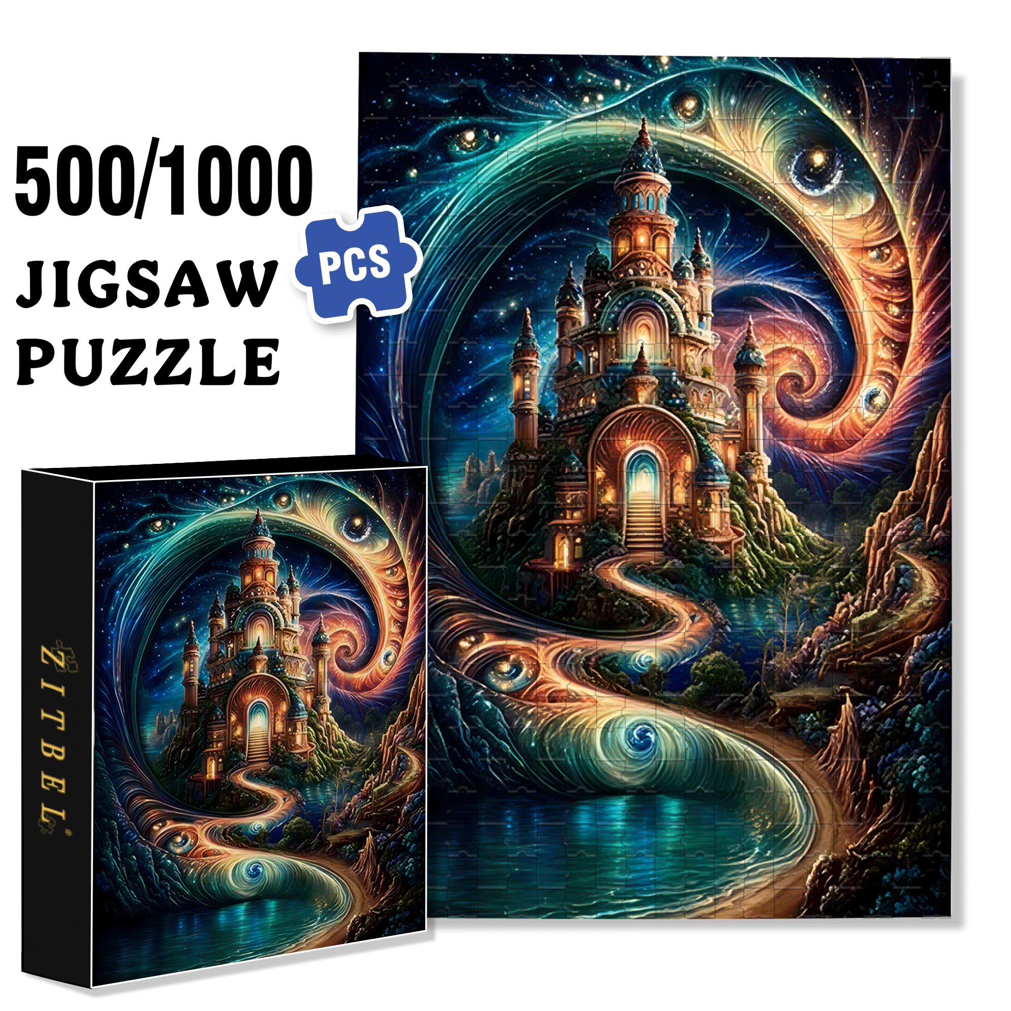 Fantasy Castle 500pcs/1000pcs Jigsaw Puzzle, Scratch-Resistant, Interactive Family Game & Brain-Boosting DIY Decor, Perfect for Halloween, Christmas & New Year Gifts, Family Puzzle Game