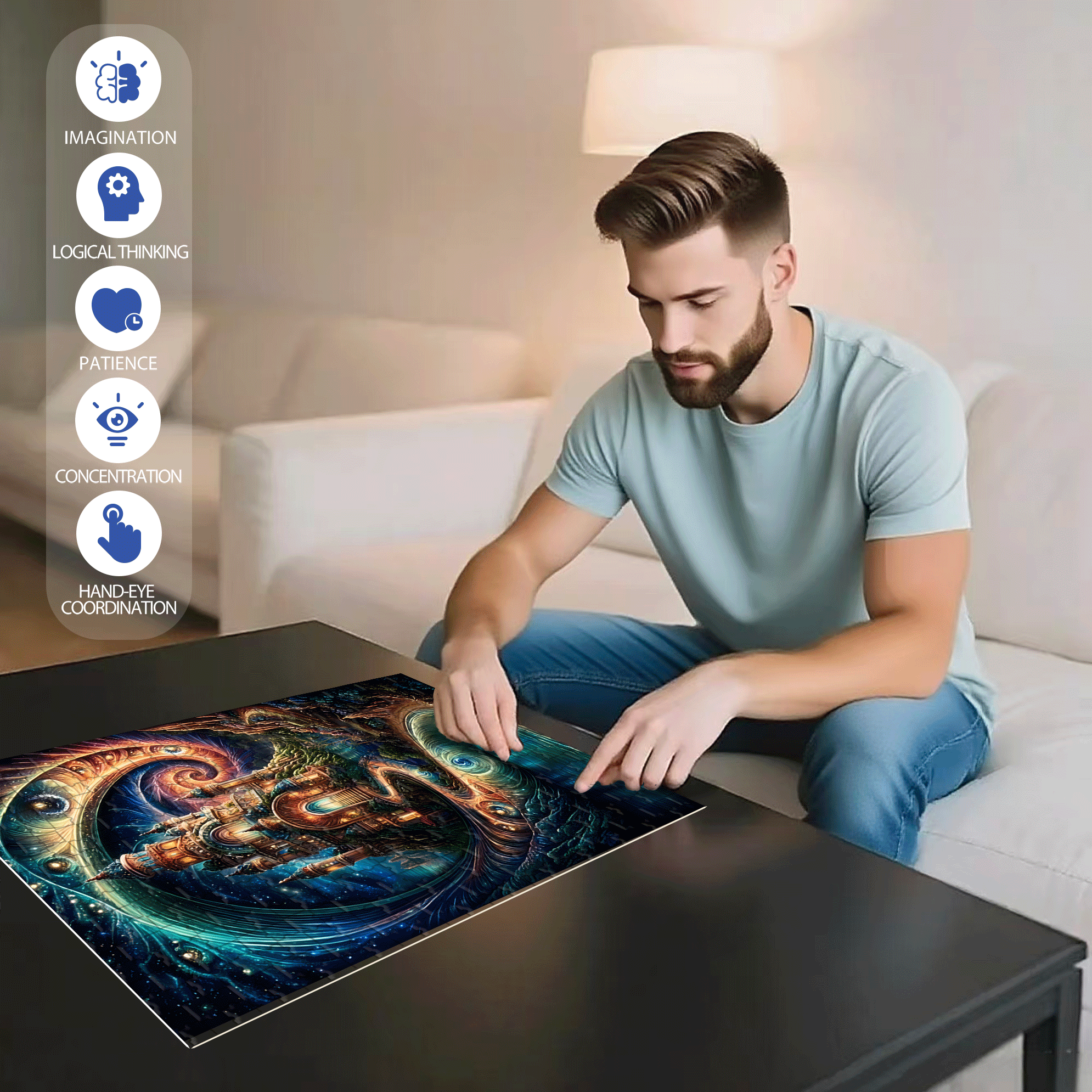 Fantasy Castle 500pcs/1000pcs Jigsaw Puzzle, Scratch-Resistant, Interactive Family Game & Brain-Boosting DIY Decor, Perfect for Halloween, Christmas & New Year Gifts, Family Puzzle Game