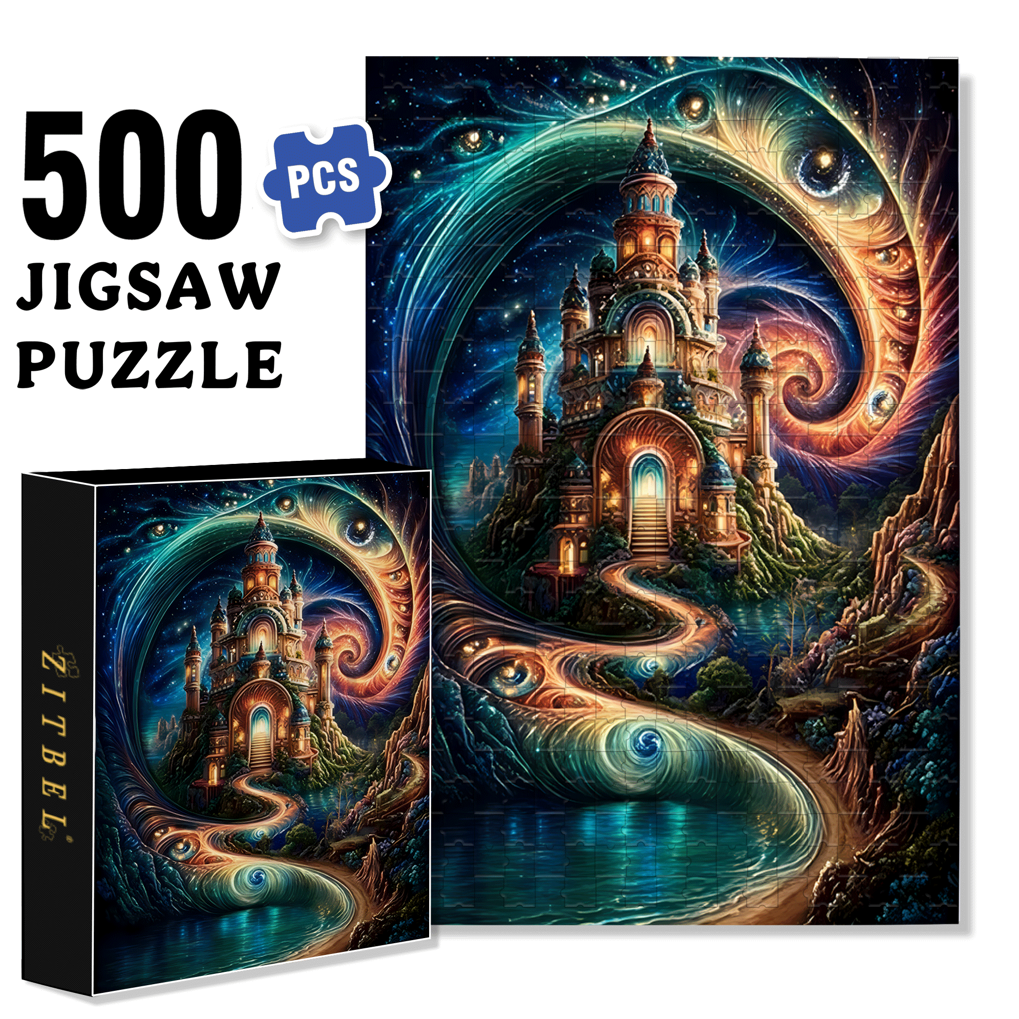 Fantasy Castle 500pcs/1000pcs Jigsaw Puzzle, Scratch-Resistant, Interactive Family Game & Brain-Boosting DIY Decor, Perfect for Halloween, Christmas & New Year Gifts, Family Puzzle Game