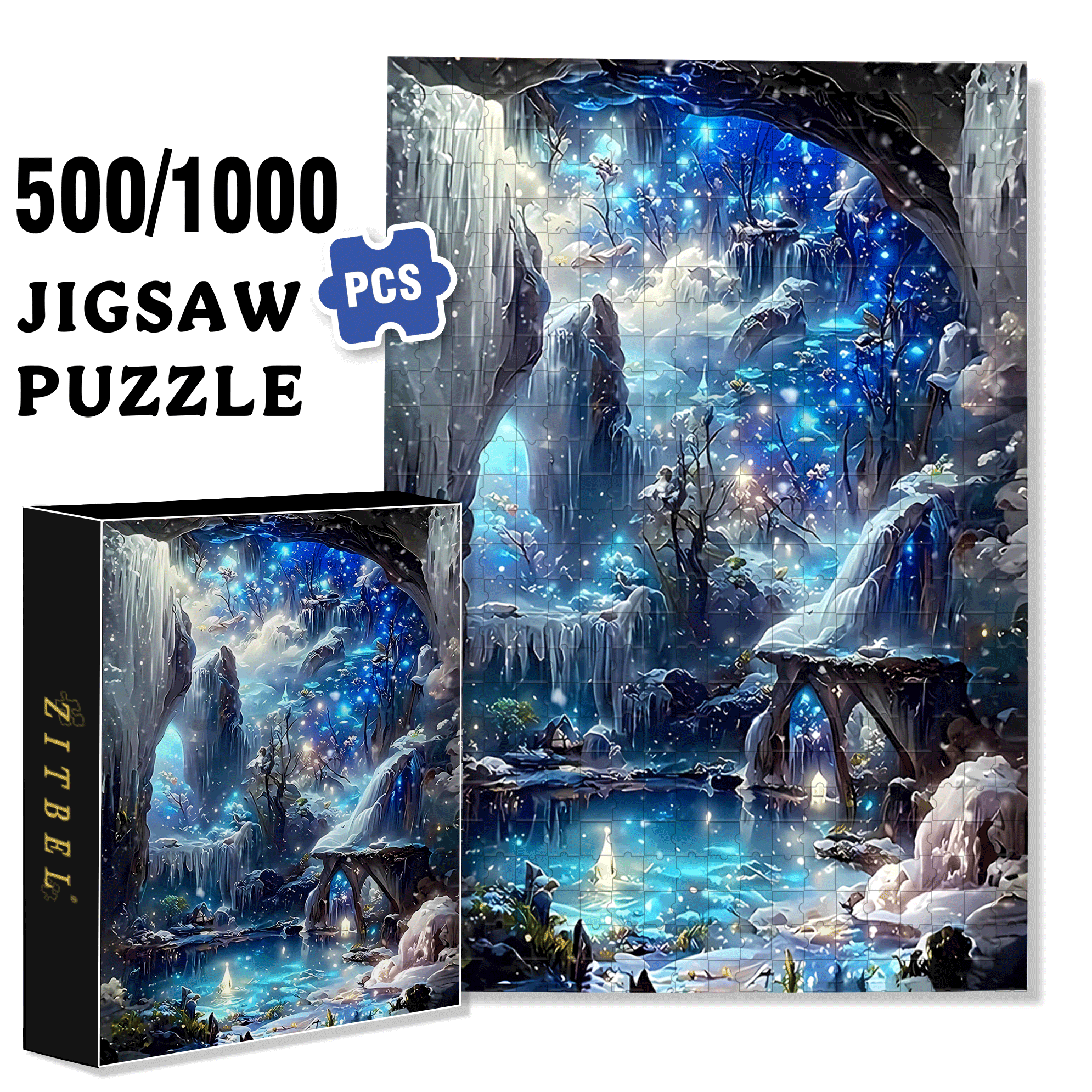 Fantasy Cave Lake 500pcs/1000pcs Jigsaw Puzzle, Scratch-Resistant, Interactive Family Game & Brain-Boosting DIY Decor, Perfect for Halloween, Christmas & New Year Gifts, Family Puzzle Game
