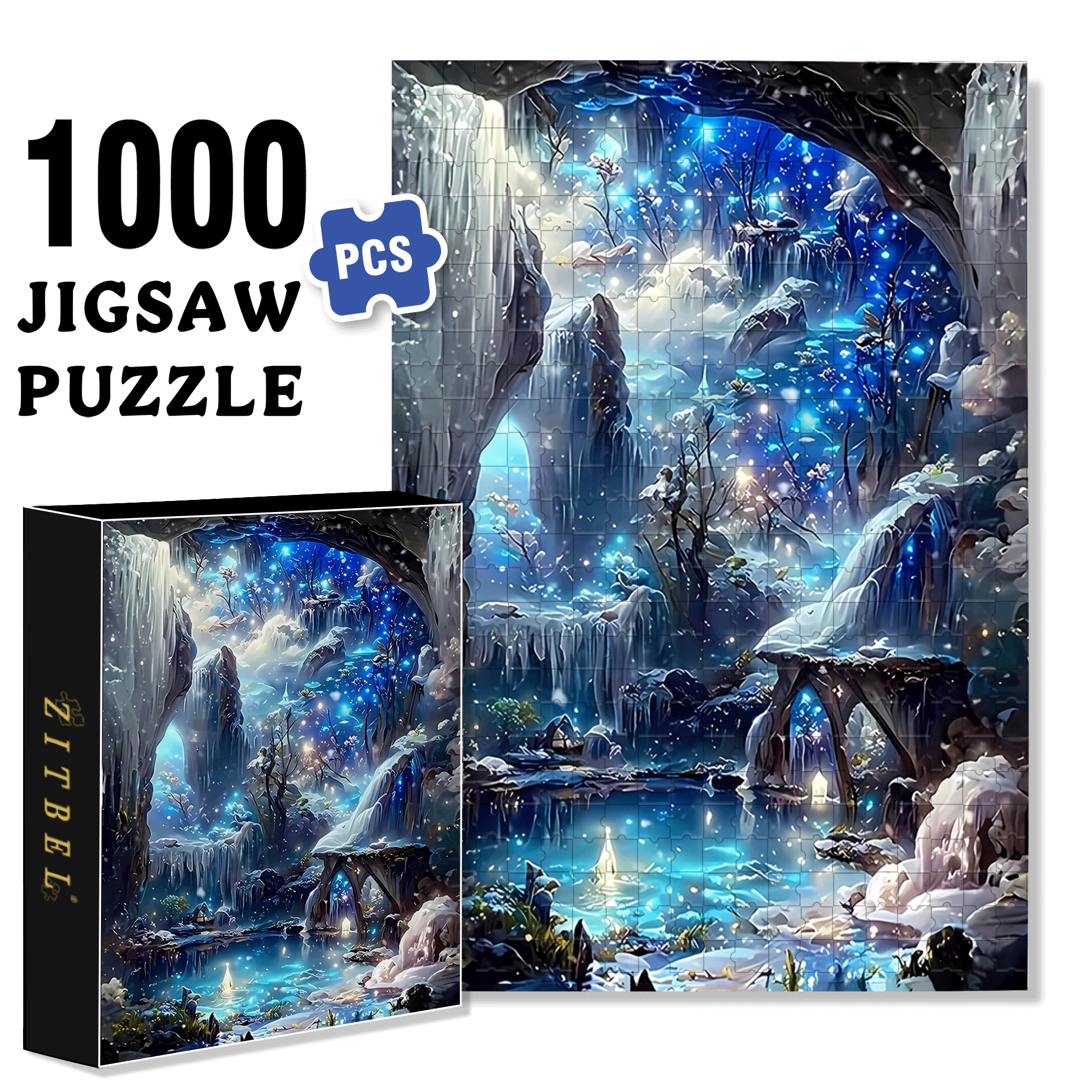 Fantasy Cave Lake 500pcs/1000pcs Jigsaw Puzzle, Scratch-Resistant, Interactive Family Game & Brain-Boosting DIY Decor, Perfect for Halloween, Christmas & New Year Gifts, Family Puzzle Game