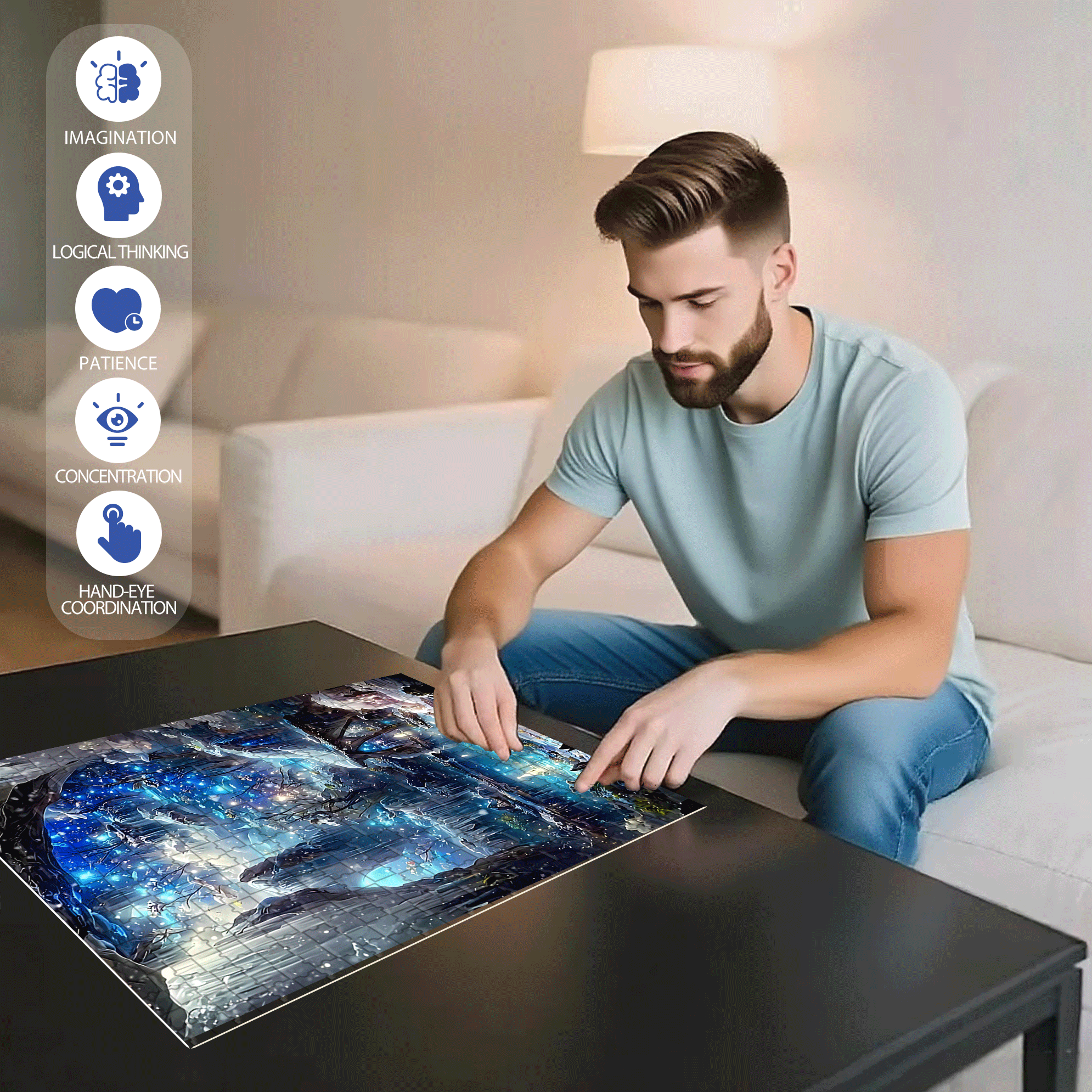 Fantasy Cave Lake 500pcs/1000pcs Jigsaw Puzzle, Scratch-Resistant, Interactive Family Game & Brain-Boosting DIY Decor, Perfect for Halloween, Christmas & New Year Gifts, Family Puzzle Game