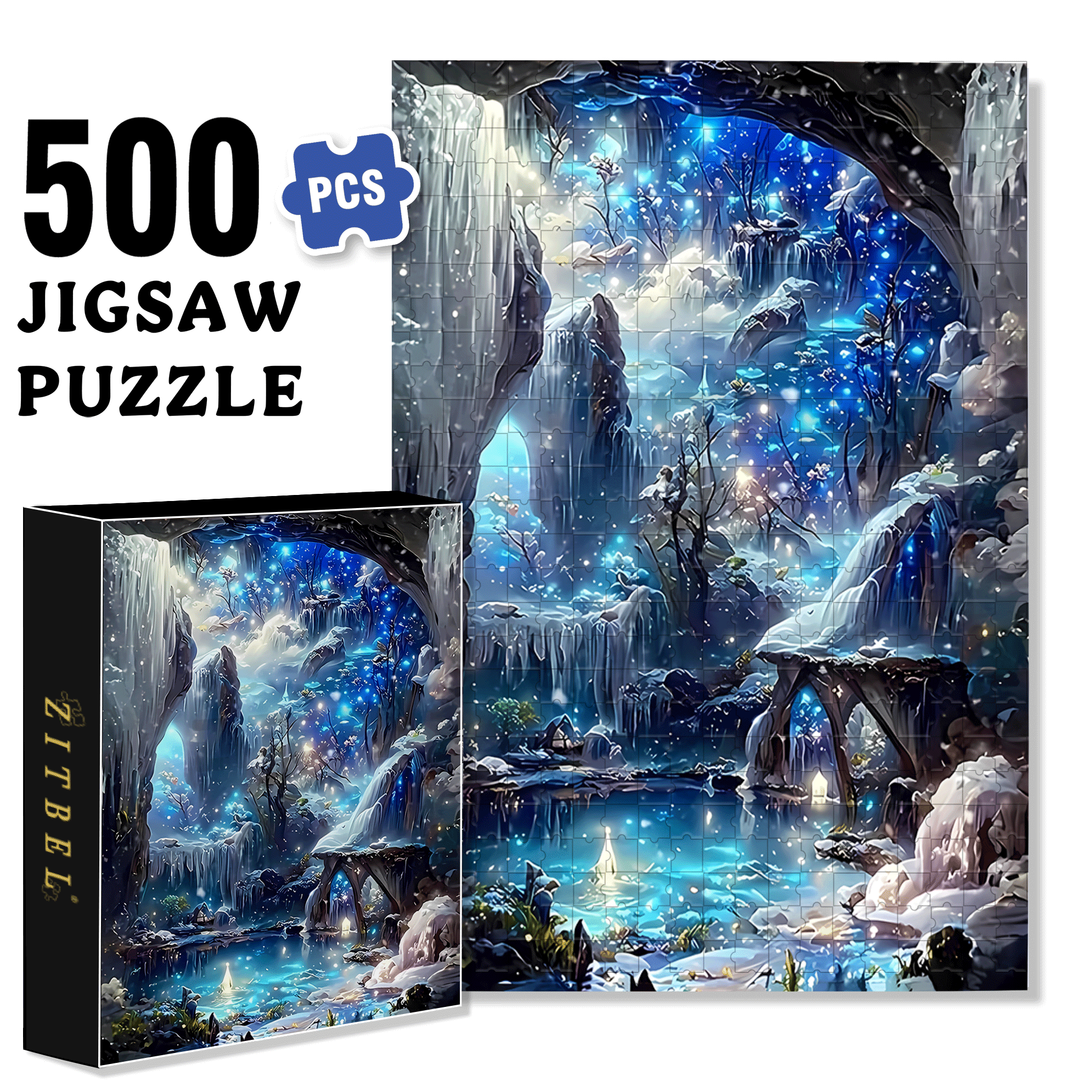 Fantasy Cave Lake 500pcs/1000pcs Jigsaw Puzzle, Scratch-Resistant, Interactive Family Game & Brain-Boosting DIY Decor, Perfect for Halloween, Christmas & New Year Gifts, Family Puzzle Game