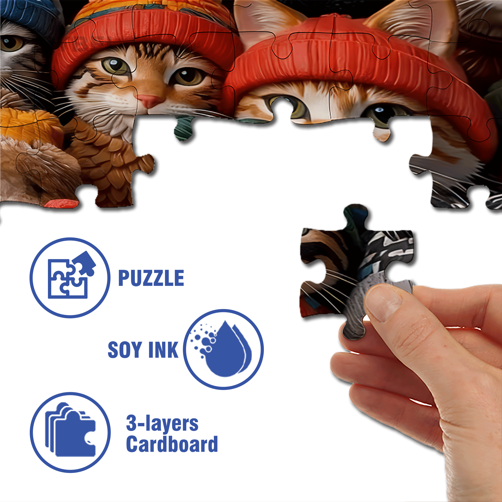 Fluffy hats And warm Cat Gatherings 500pcs/1000pcs Jigsaw Puzzle, Scratch-Resistant, Interactive Family Game & Brain-Boosting DIY Decor, Perfect for Halloween, Christmas & New Year Gifts, Family Puzzle Game
