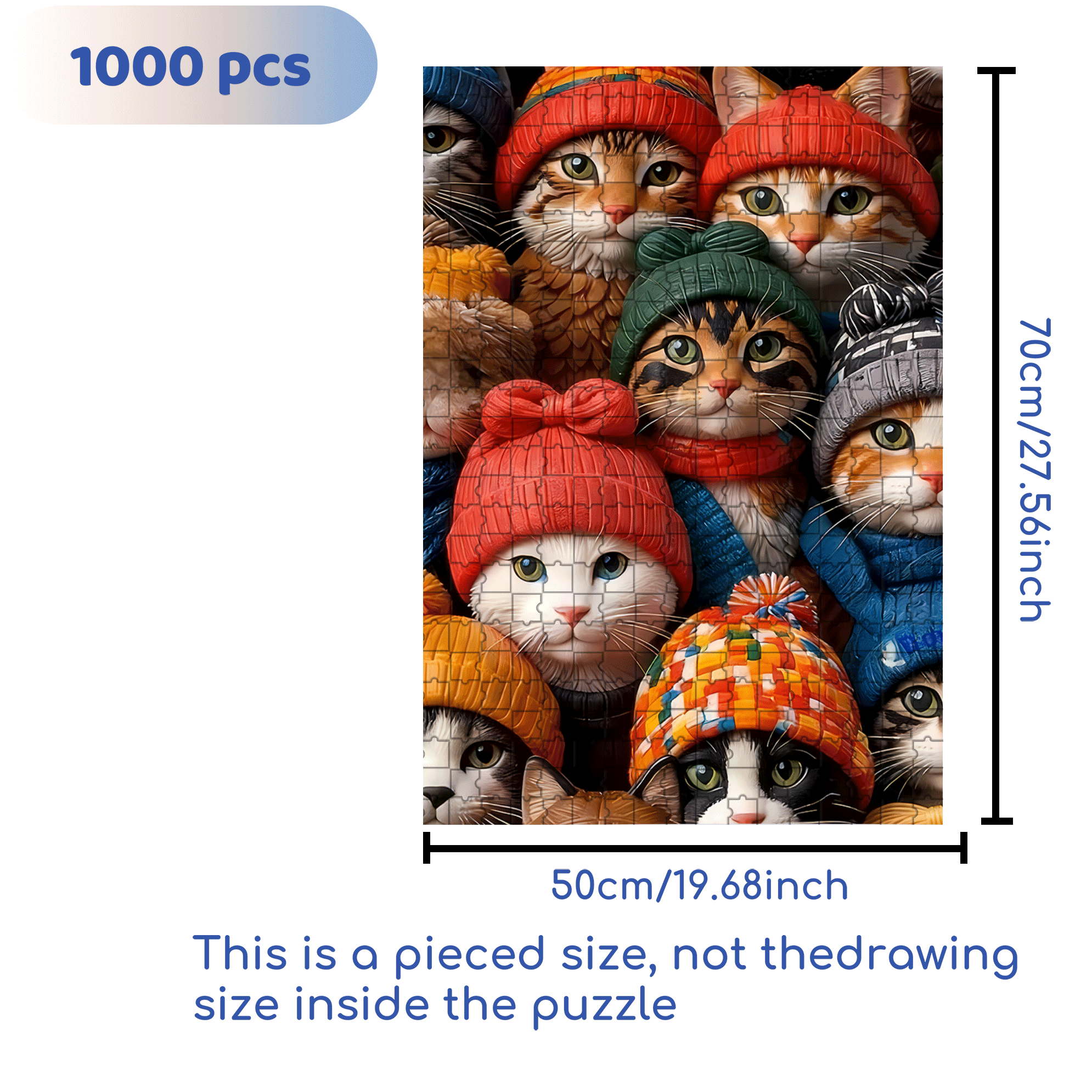 Fluffy hats And warm Cat Gatherings 500pcs/1000pcs Jigsaw Puzzle, Scratch-Resistant, Interactive Family Game & Brain-Boosting DIY Decor, Perfect for Halloween, Christmas & New Year Gifts, Family Puzzle Game