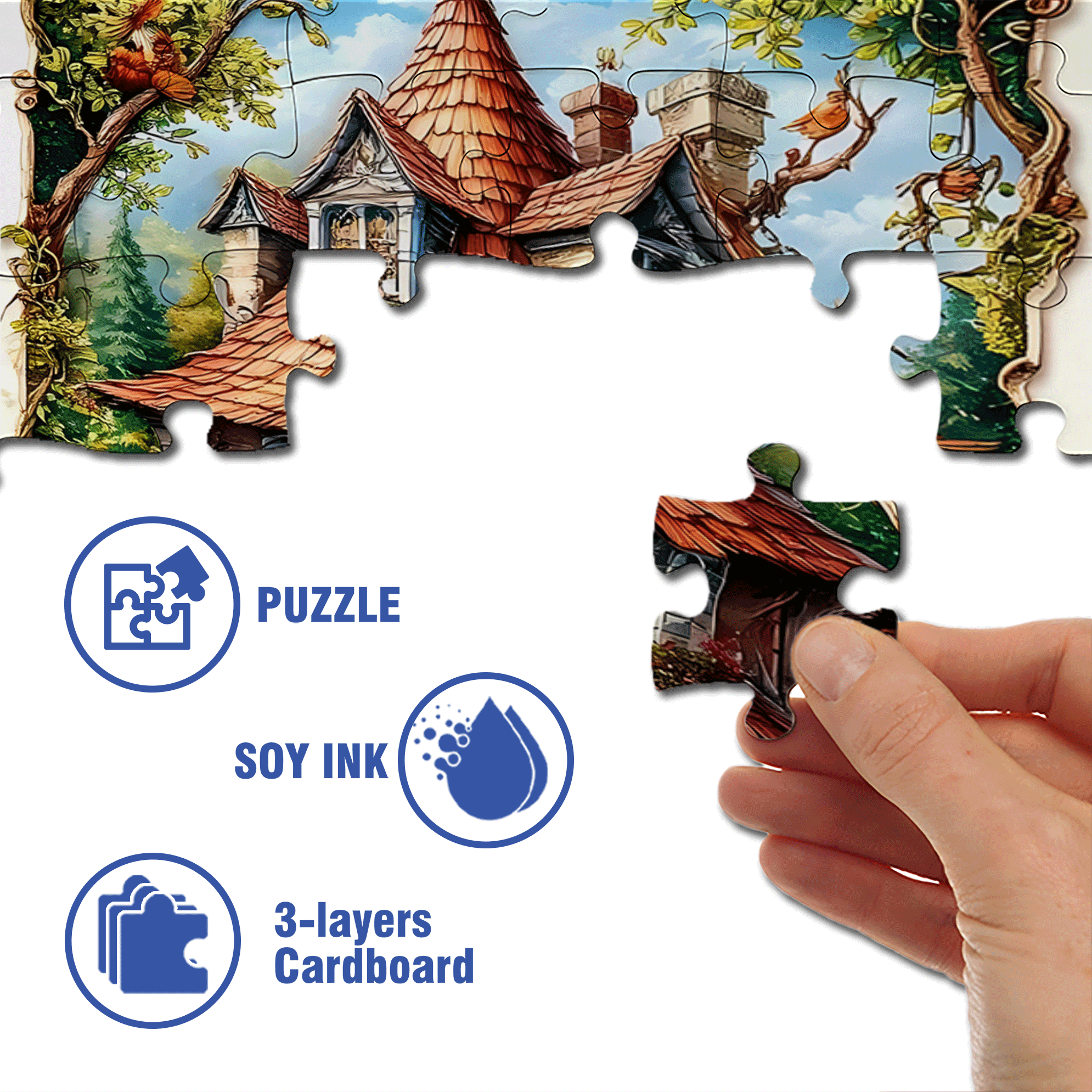 Forest Pumpkin Cottage 500pcs/1000pcs Jigsaw Puzzle, Scratch-Resistant, Interactive Family Game & Brain-Boosting DIY Decor, Perfect for Halloween, Christmas & New Year Gifts, Family Puzzle Game