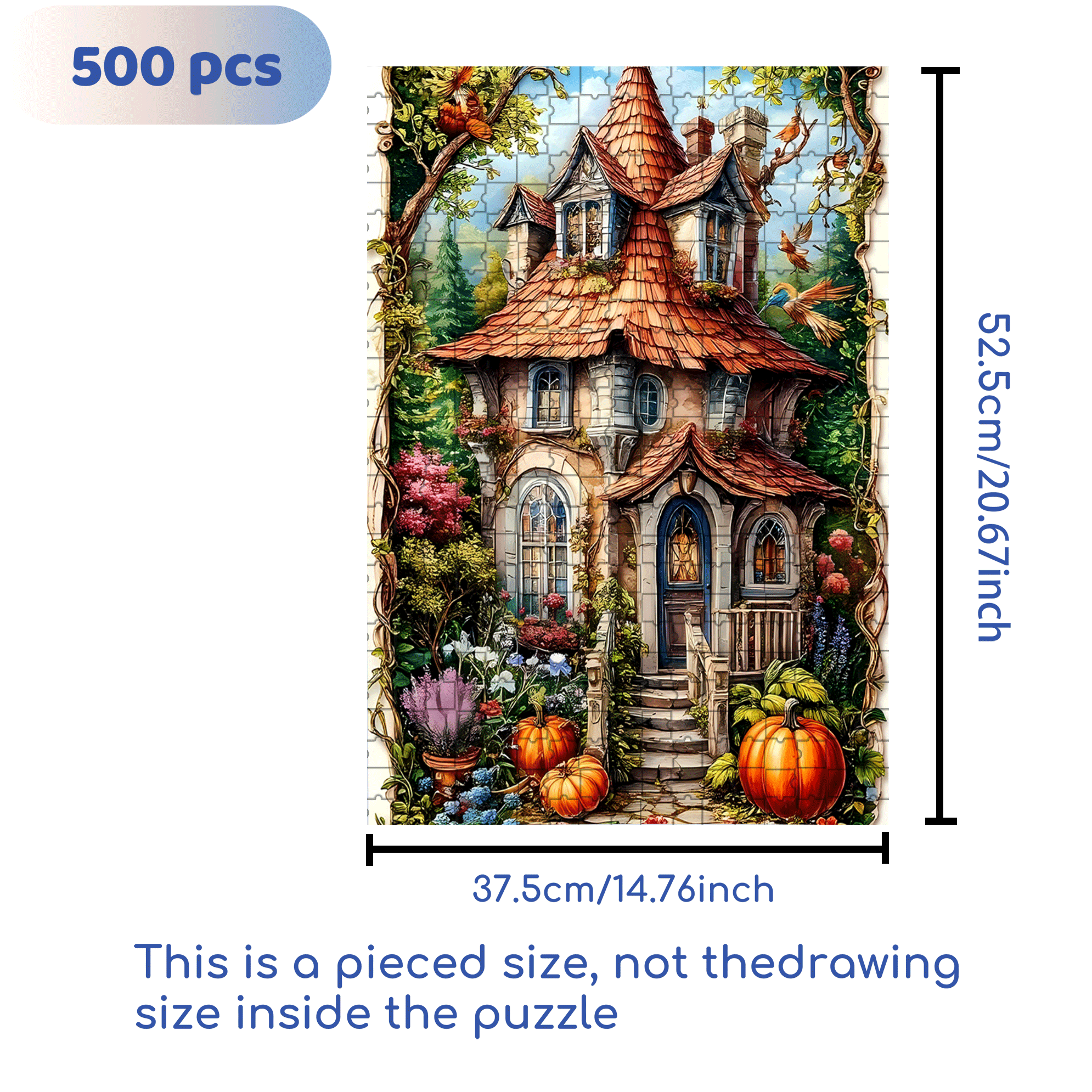 Forest Pumpkin Cottage 500pcs/1000pcs Jigsaw Puzzle, Scratch-Resistant, Interactive Family Game & Brain-Boosting DIY Decor, Perfect for Halloween, Christmas & New Year Gifts, Family Puzzle Game
