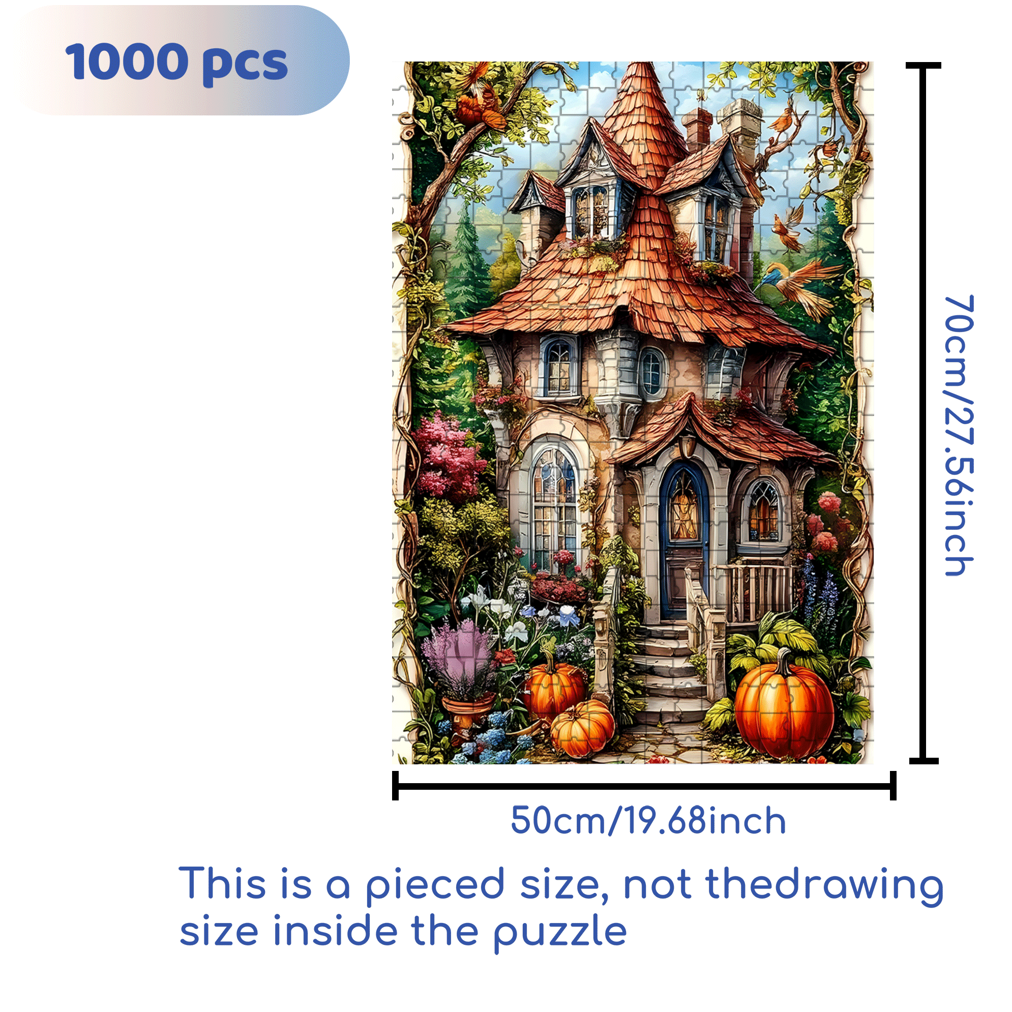 Forest Pumpkin Cottage 500pcs/1000pcs Jigsaw Puzzle, Scratch-Resistant, Interactive Family Game & Brain-Boosting DIY Decor, Perfect for Halloween, Christmas & New Year Gifts, Family Puzzle Game