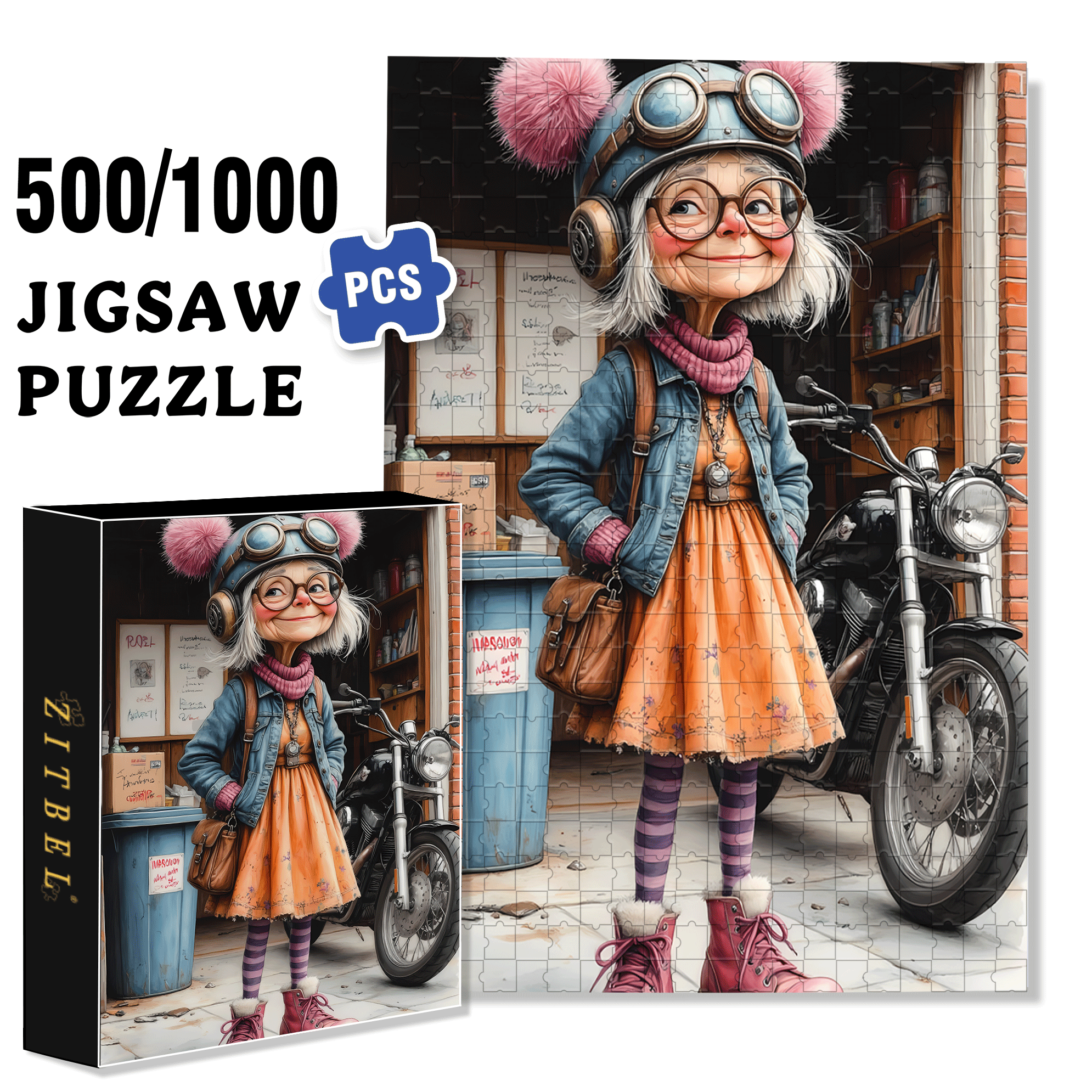Funny Old Lady 500pcs/1000pcs Jigsaw Puzzle, Scratch-Resistant, Interactive Family Game & Brain-Boosting DIY Decor, Perfect for Halloween, Christmas & New Year Gifts, Family Puzzle Game